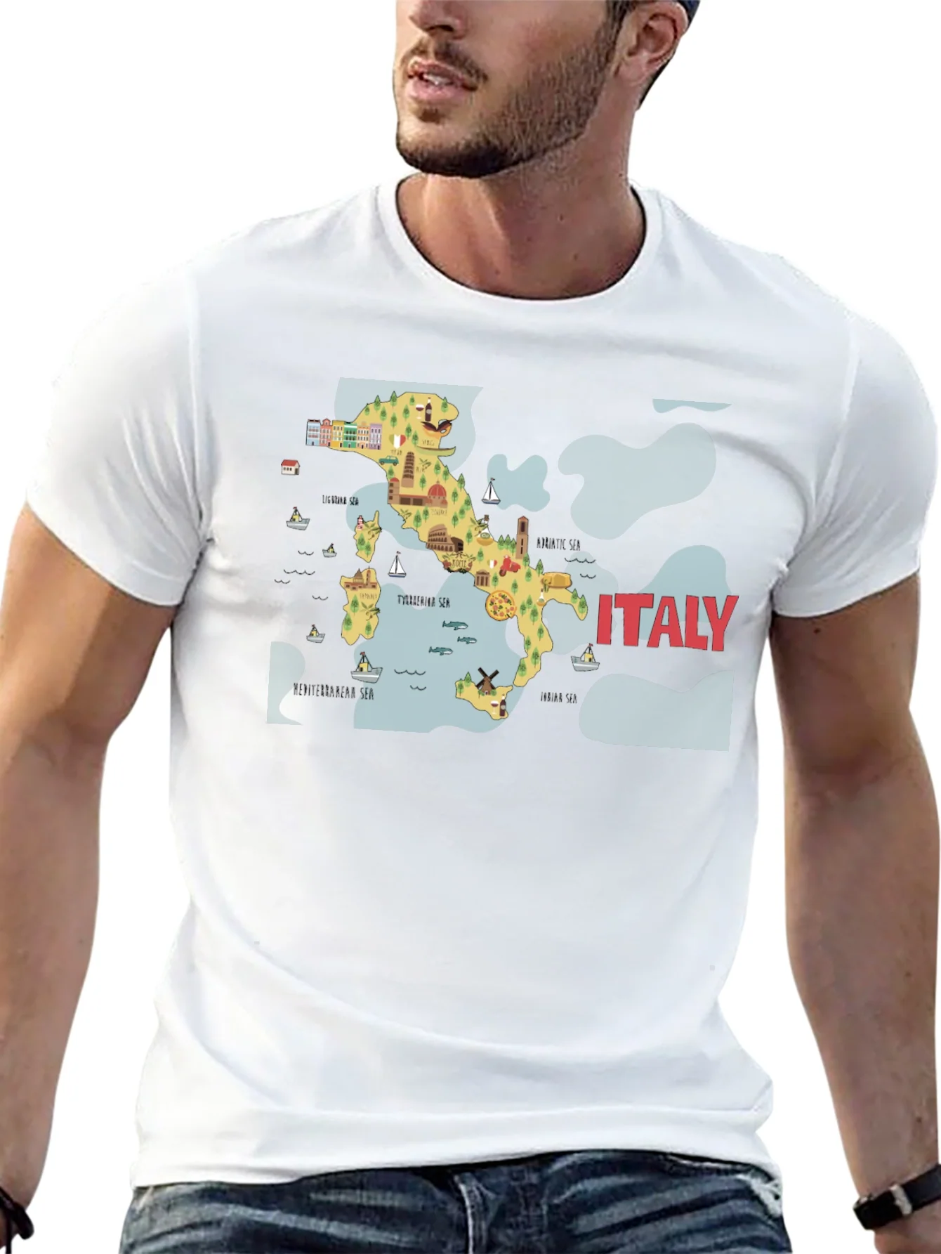 Italy Map Graphic T-Shirt - Black