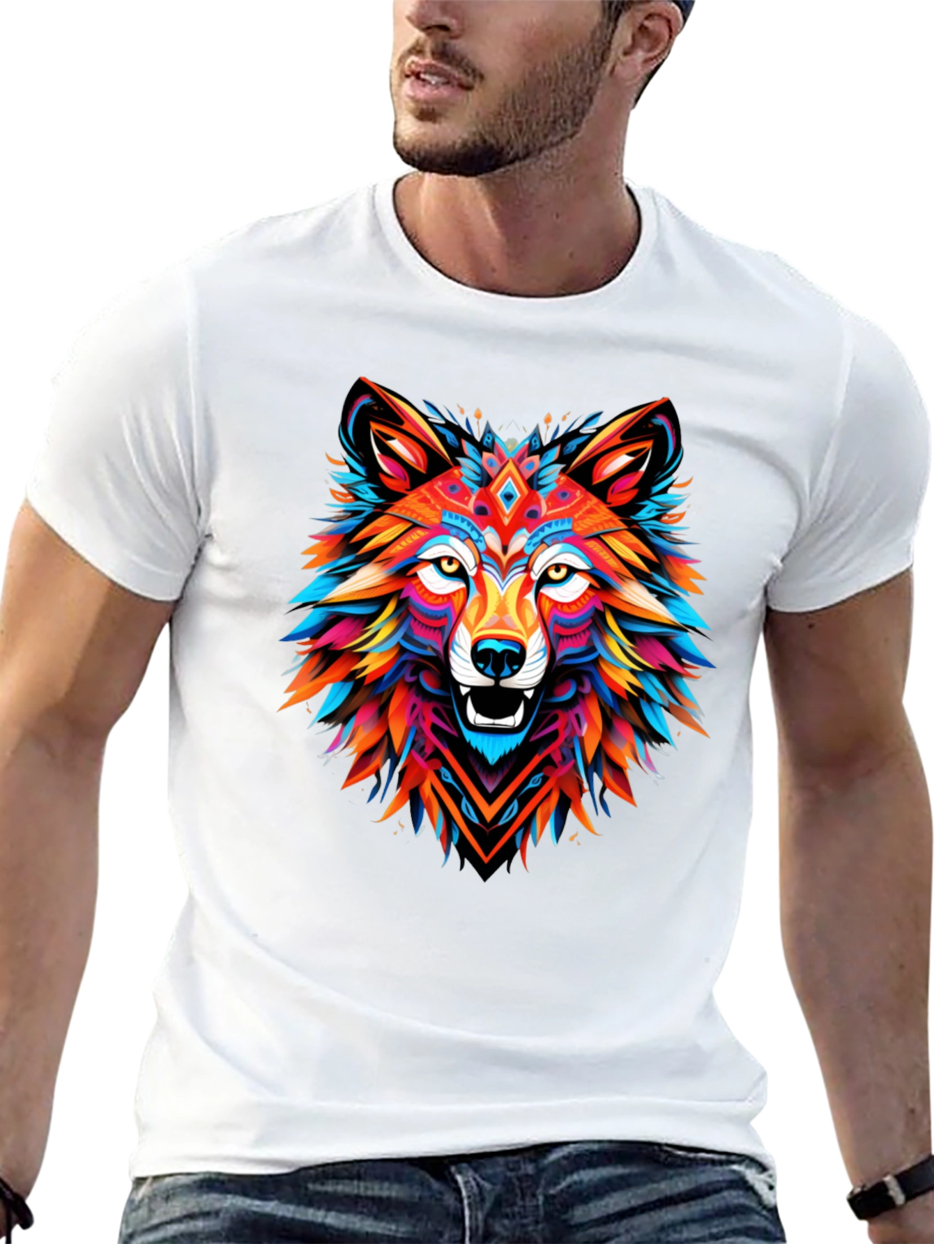 Vibrant Wolf Graphic Tee - Mens Black T-Shirt