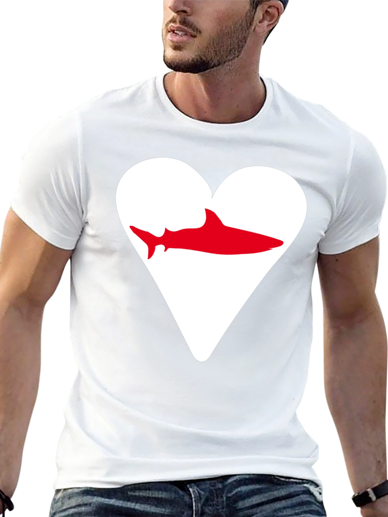 Shark Heart Graphic Tee - Black Cotton T-Shirt