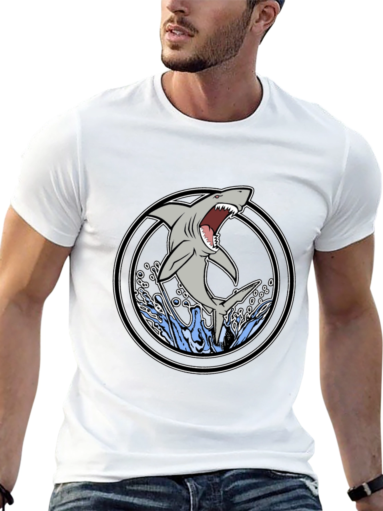Shark Attack Graphic Tee - Black Cotton