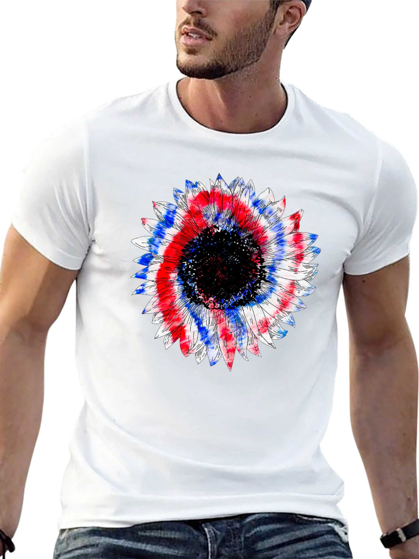 Patriotic Sunflower Graphic Tee - Black Cotton T-Shirt
