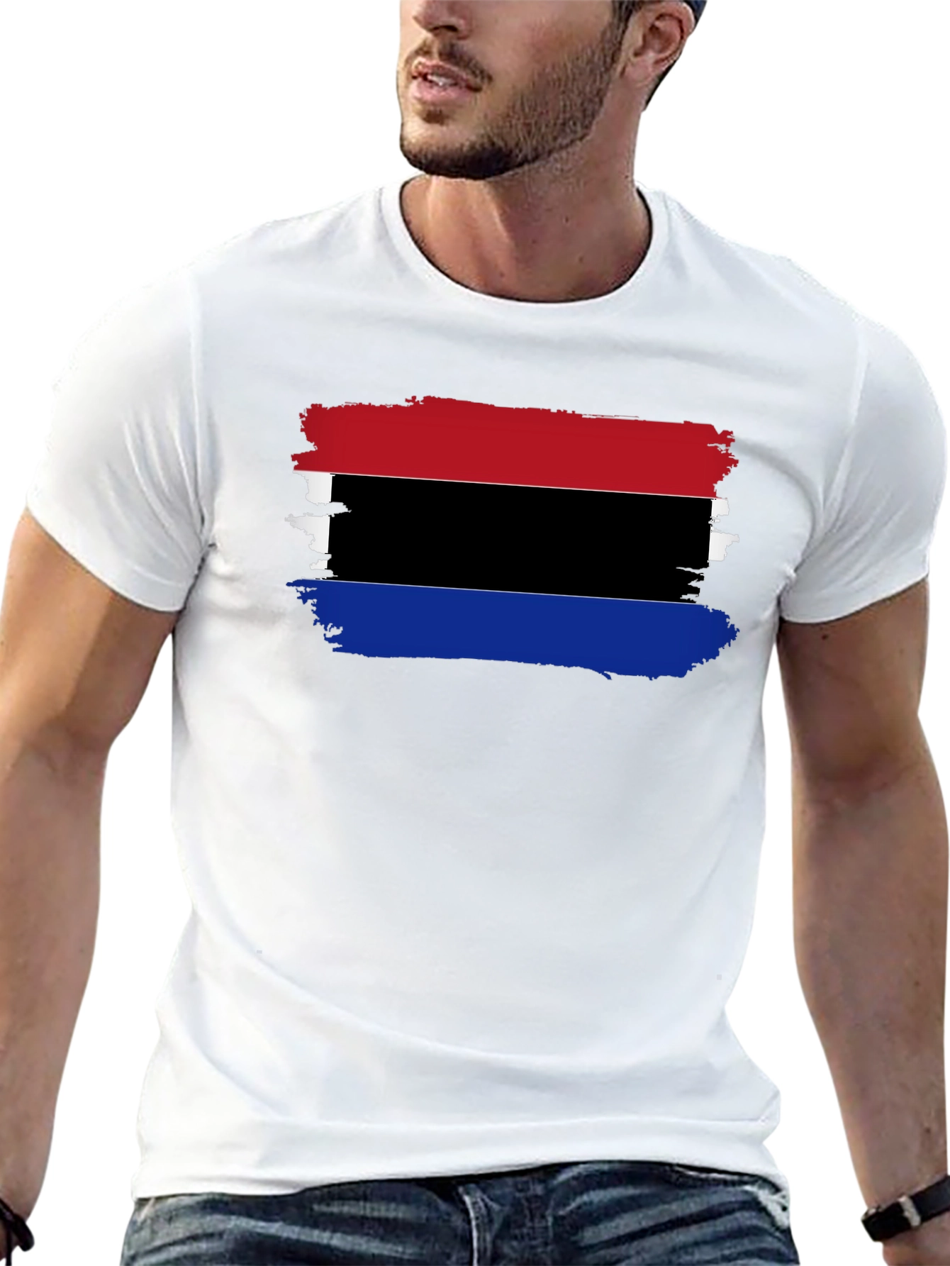 Distressed Striped Graphic Black T-Shirt