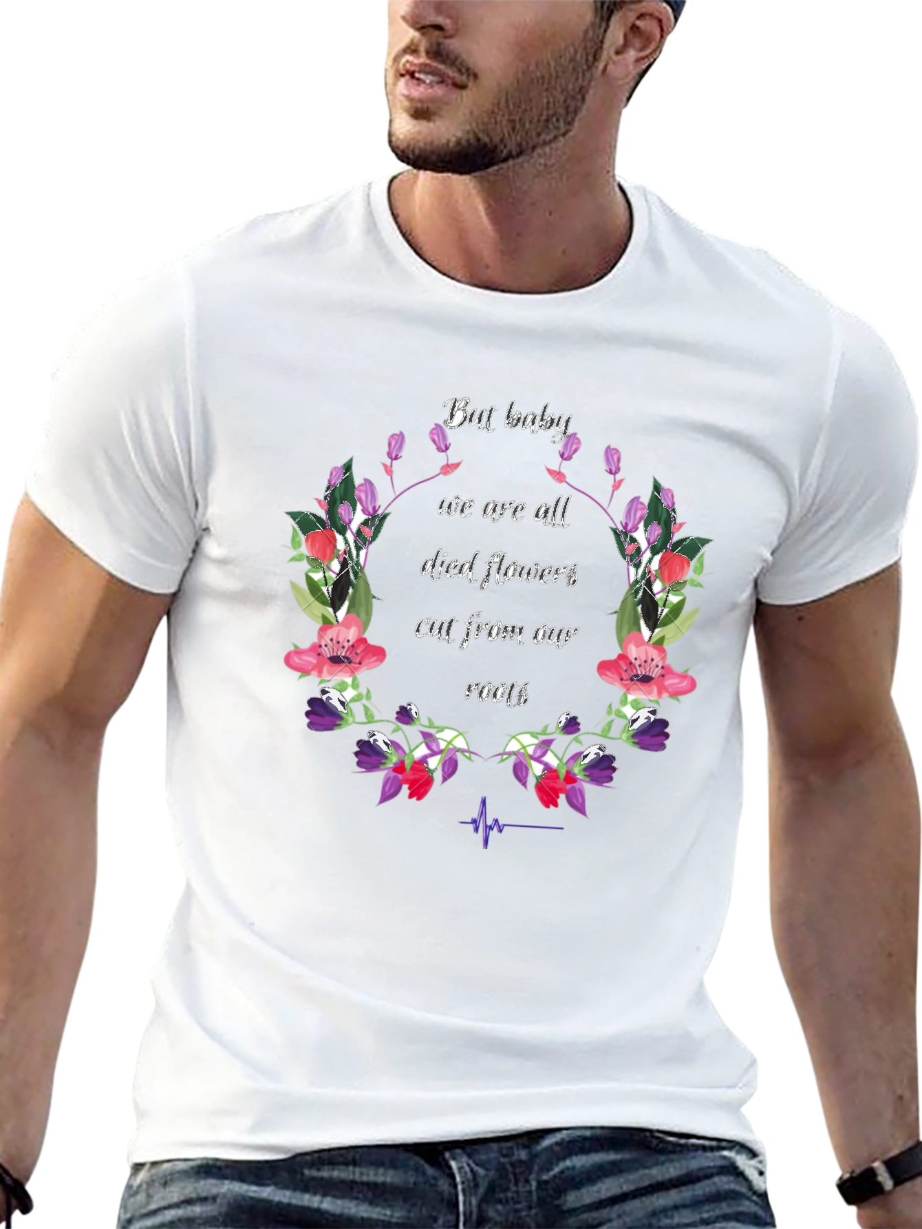 Floral Died Flowers Graphic Print Black T-Shirt