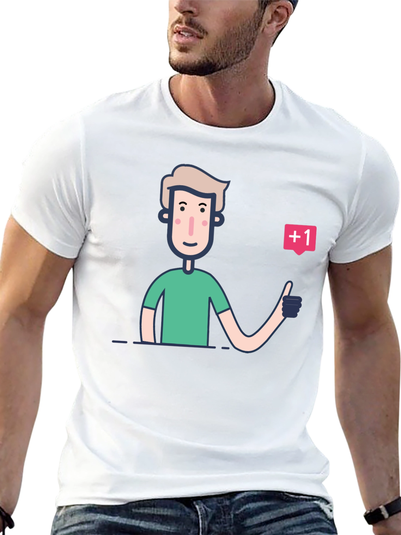 Trendy Graphic Tee: Cartoon Thumbs Up Design