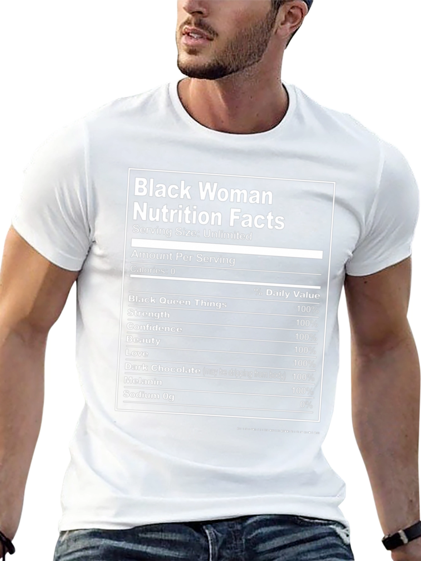 Black Woman Nutrition Facts Graphic T-Shirt