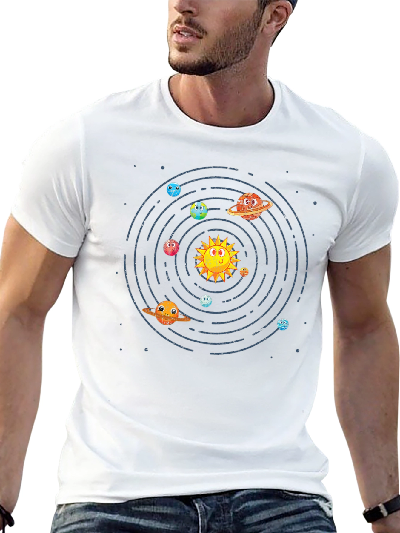 Cartoon Planets Graphic Print T-Shirt