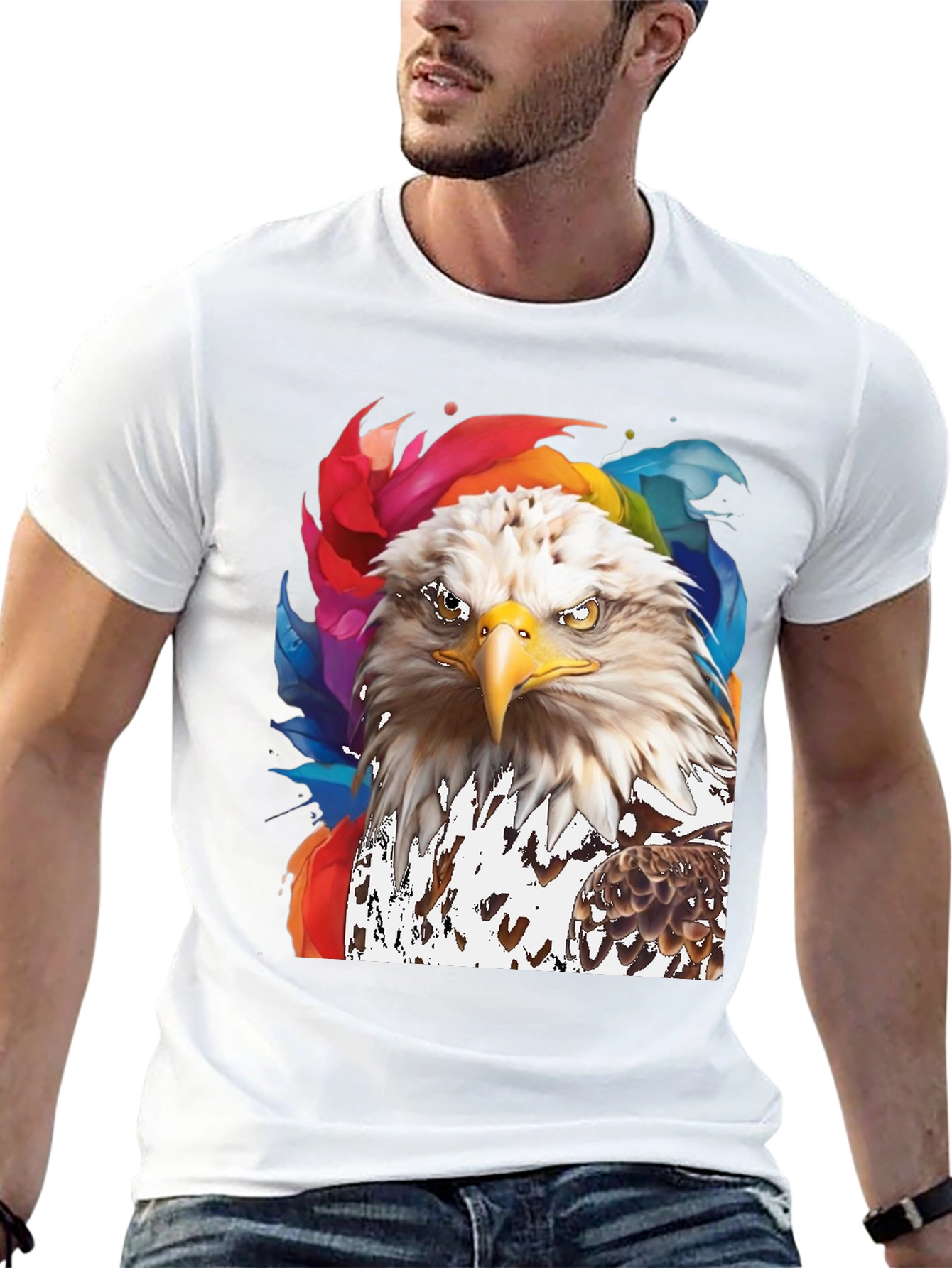 Bald Eagle Graphic Print Mens Black T-Shirt
