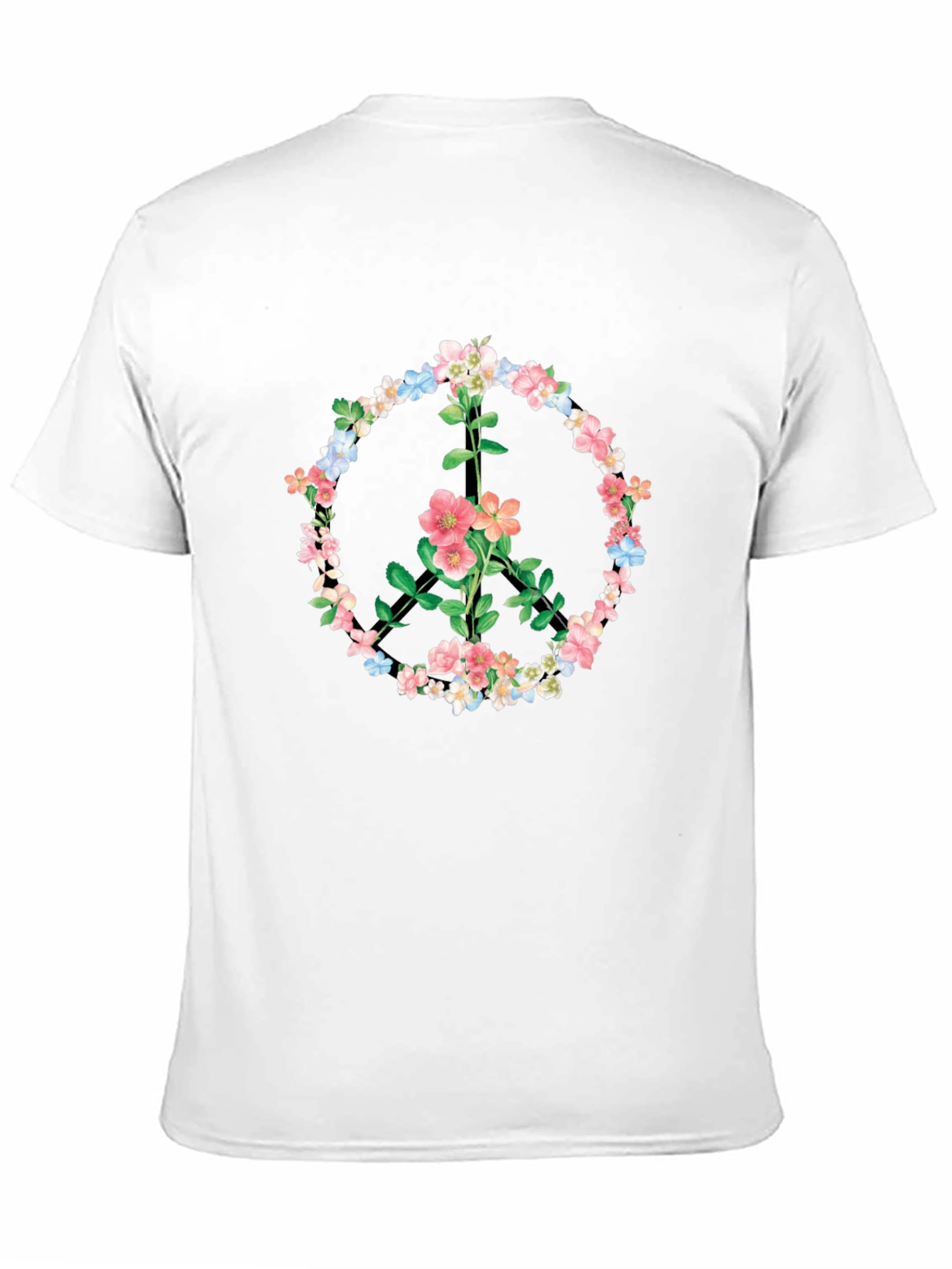 Floral Peace Sign Black T-Shirt