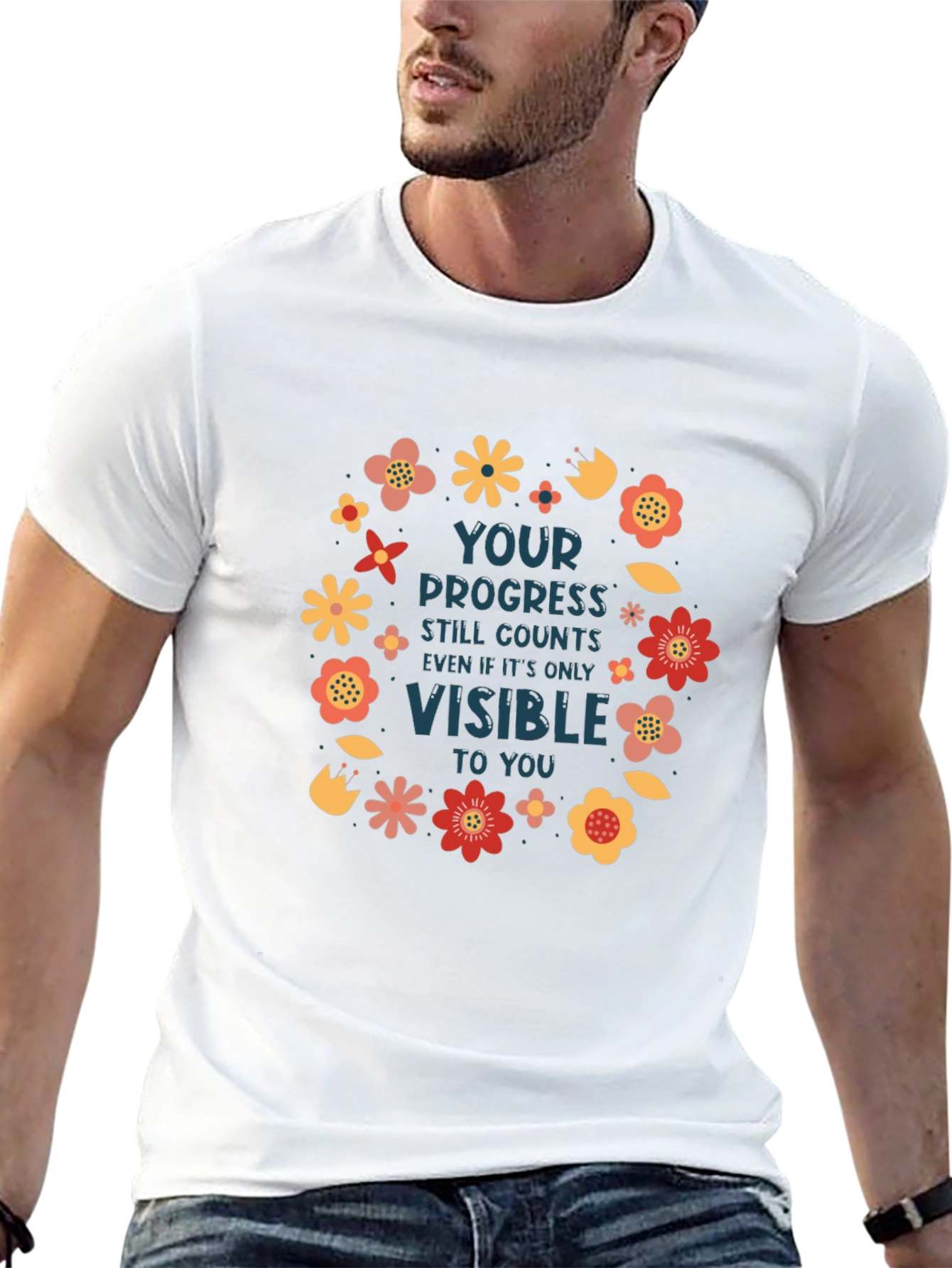 Motivational Progress Counts Floral T-Shirt