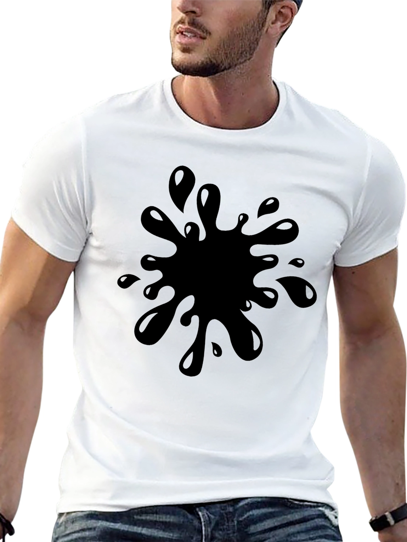 Black T-Shirt with Splash Graphic - Casual Wear