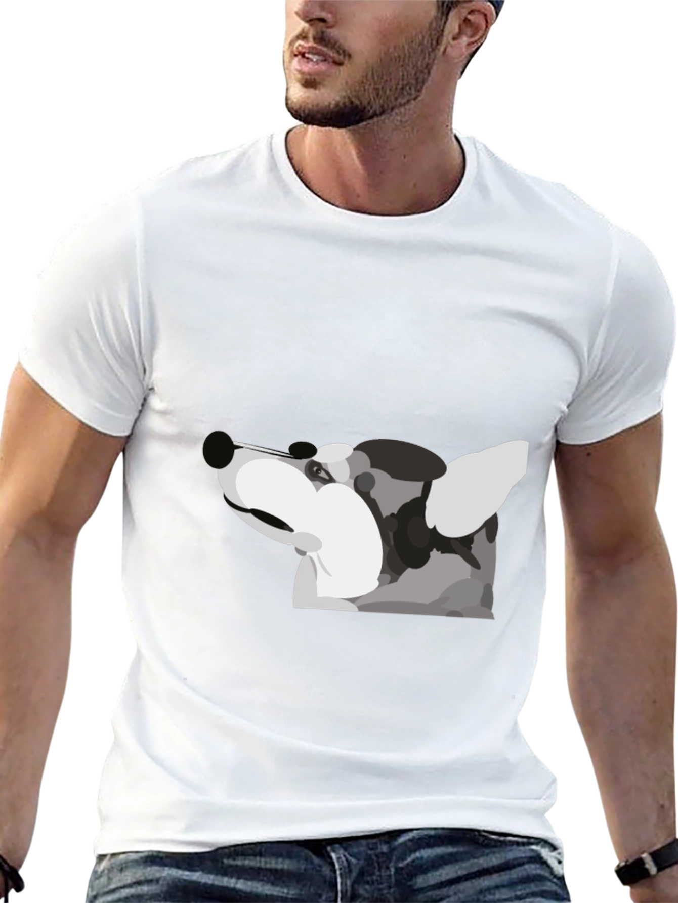Modern Dog Graphic Tee - Black Cotton Blend