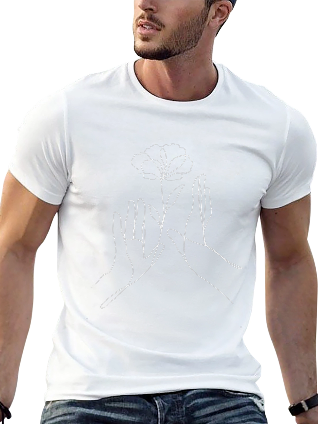 Minimalist Hands & Flower Graphic T-Shirt