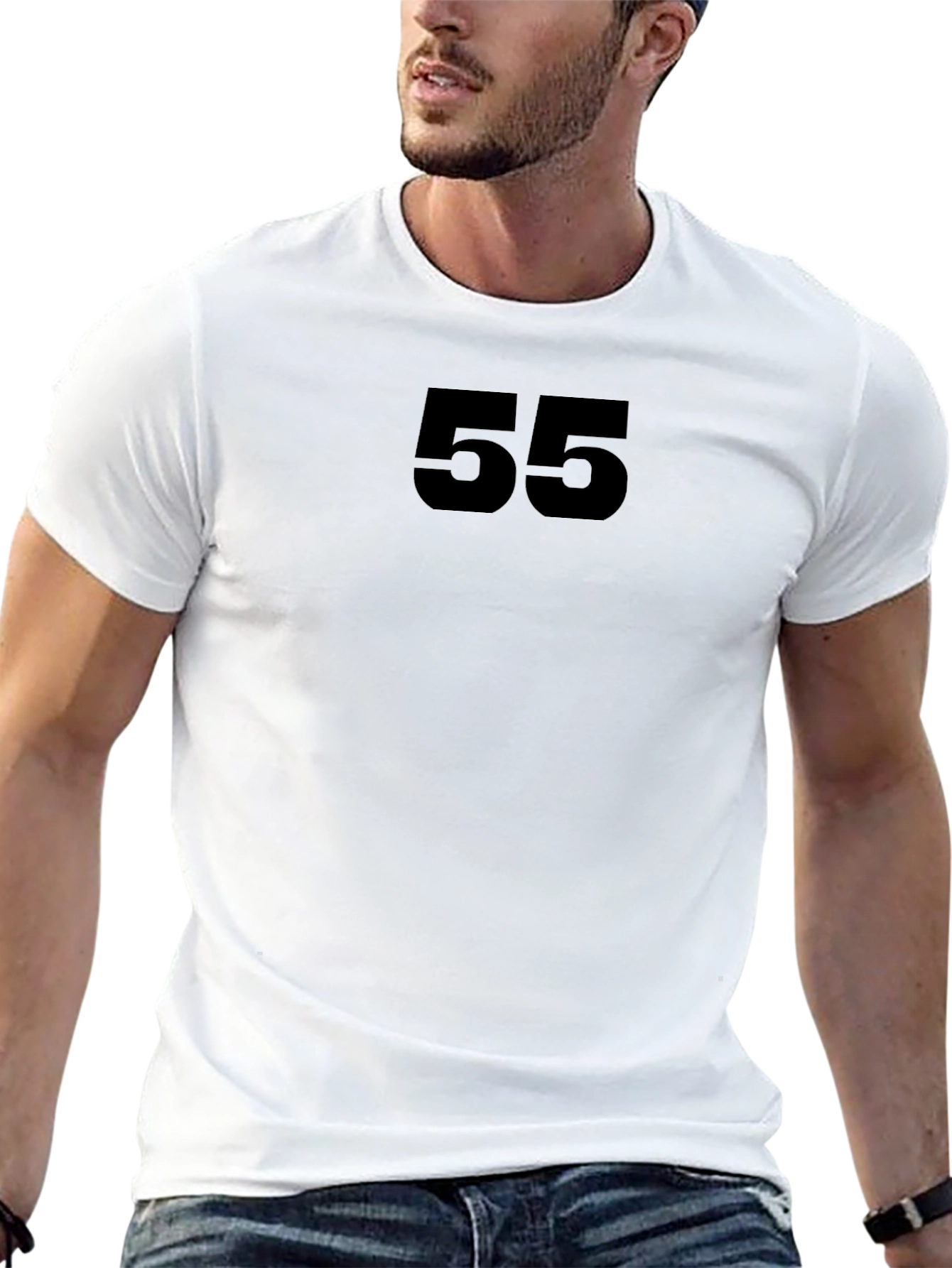 Bold Number 55 Tee - Black Cotton T-Shirt