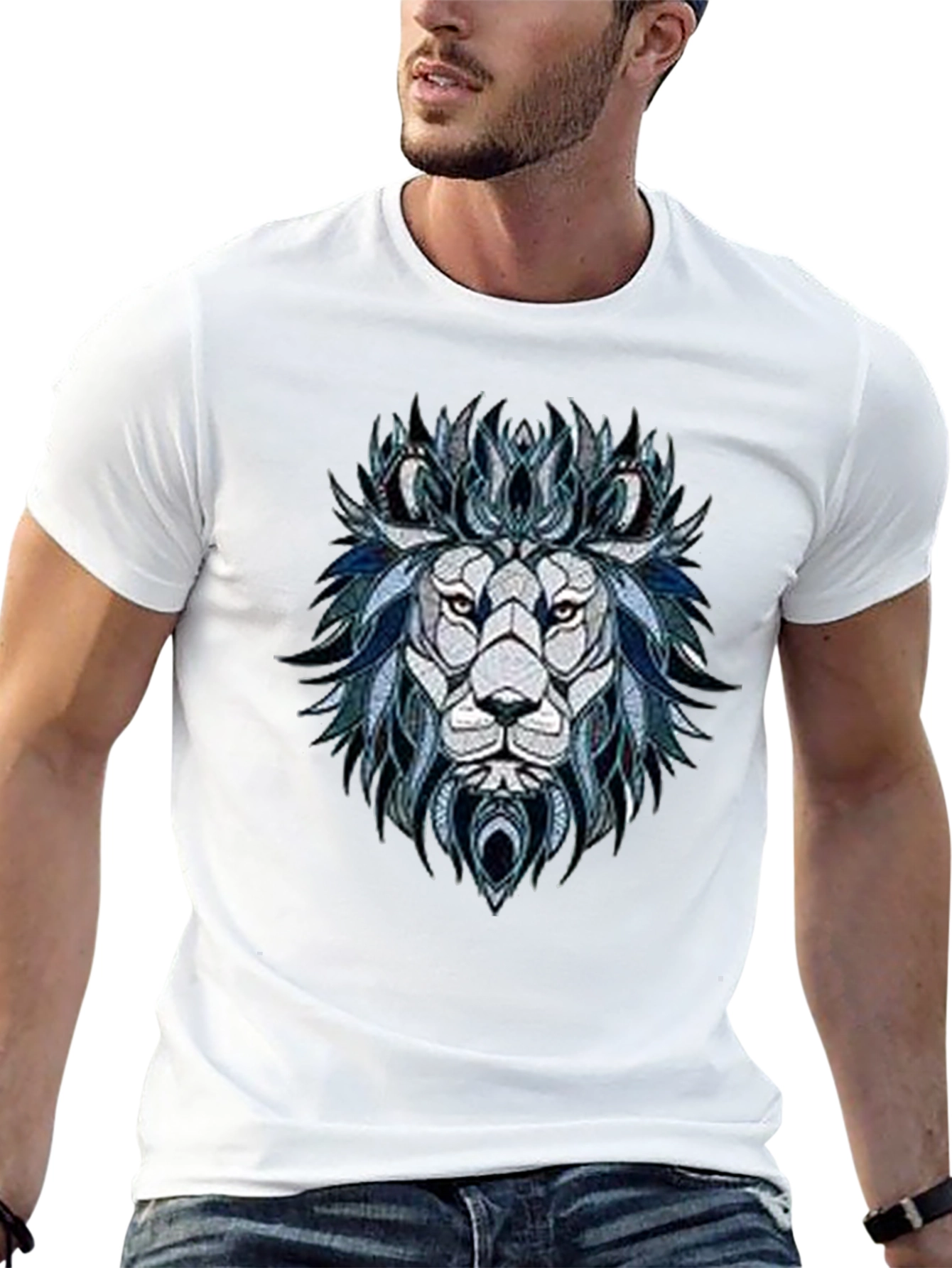 Lion Graphic Print Mens Black T-Shirt
