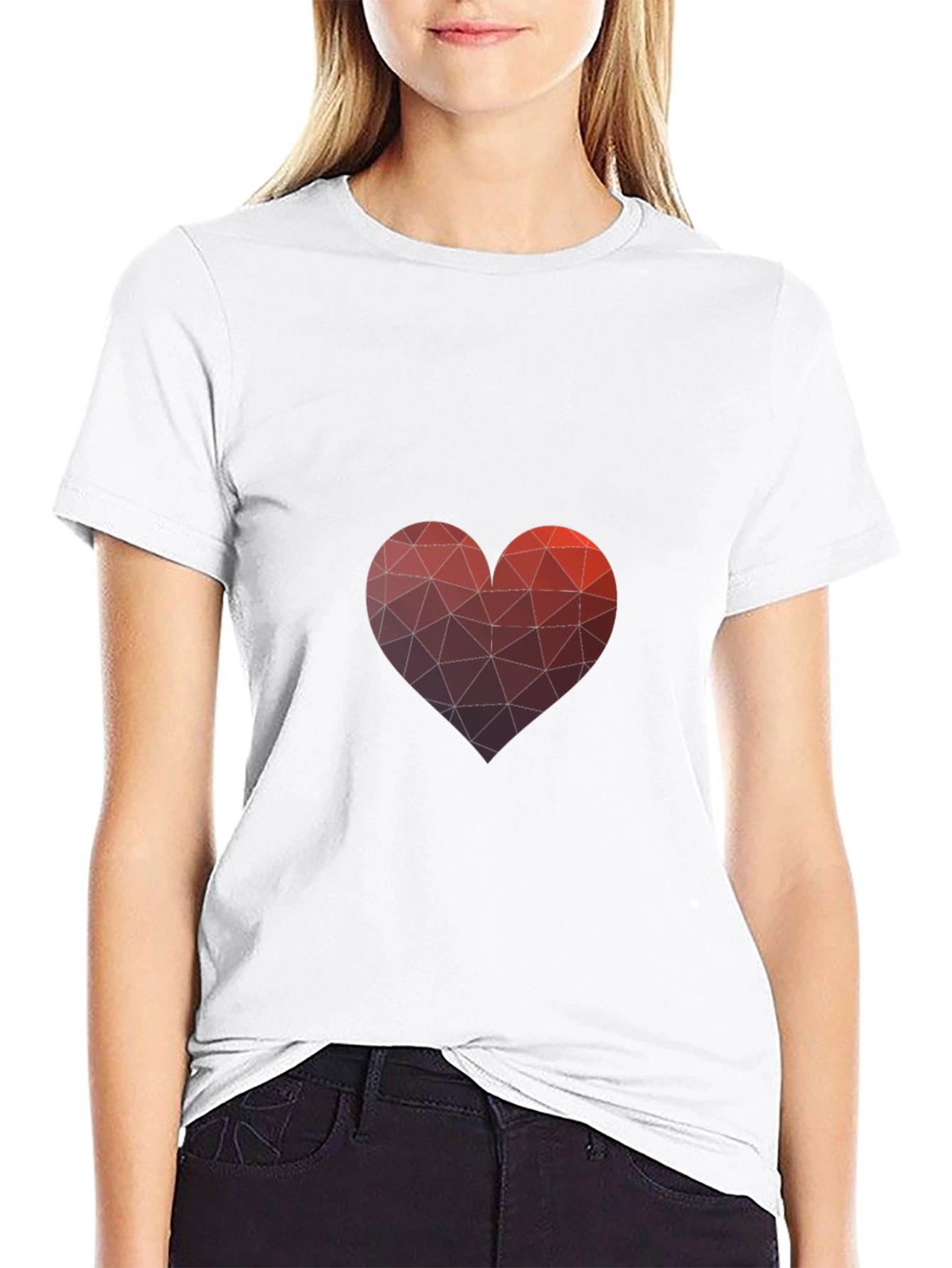 Geometric Heart Graphic Black T-Shirt