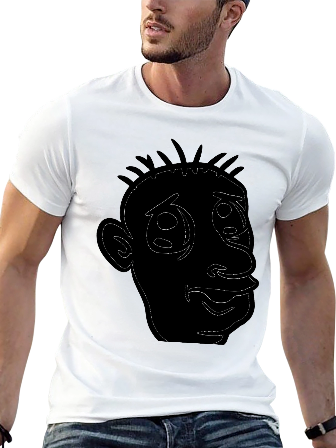 Cartoon Face Outline Black T-Shirt