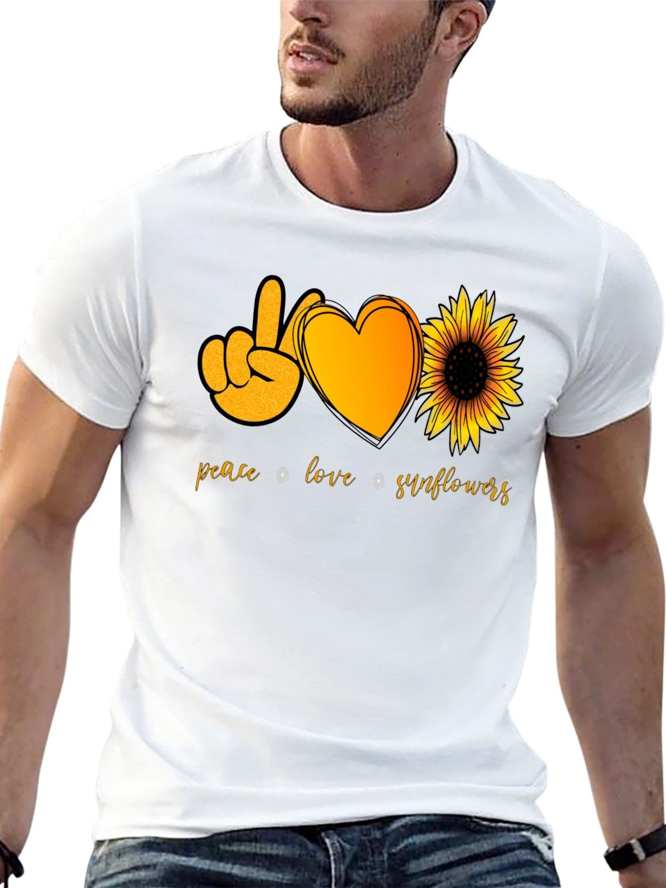 Peace Love Sunflowers Black T-Shirt