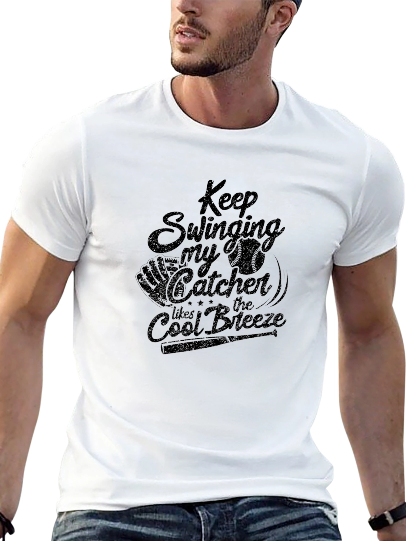 Keep Swinging Catcher Graphic T-Shirt