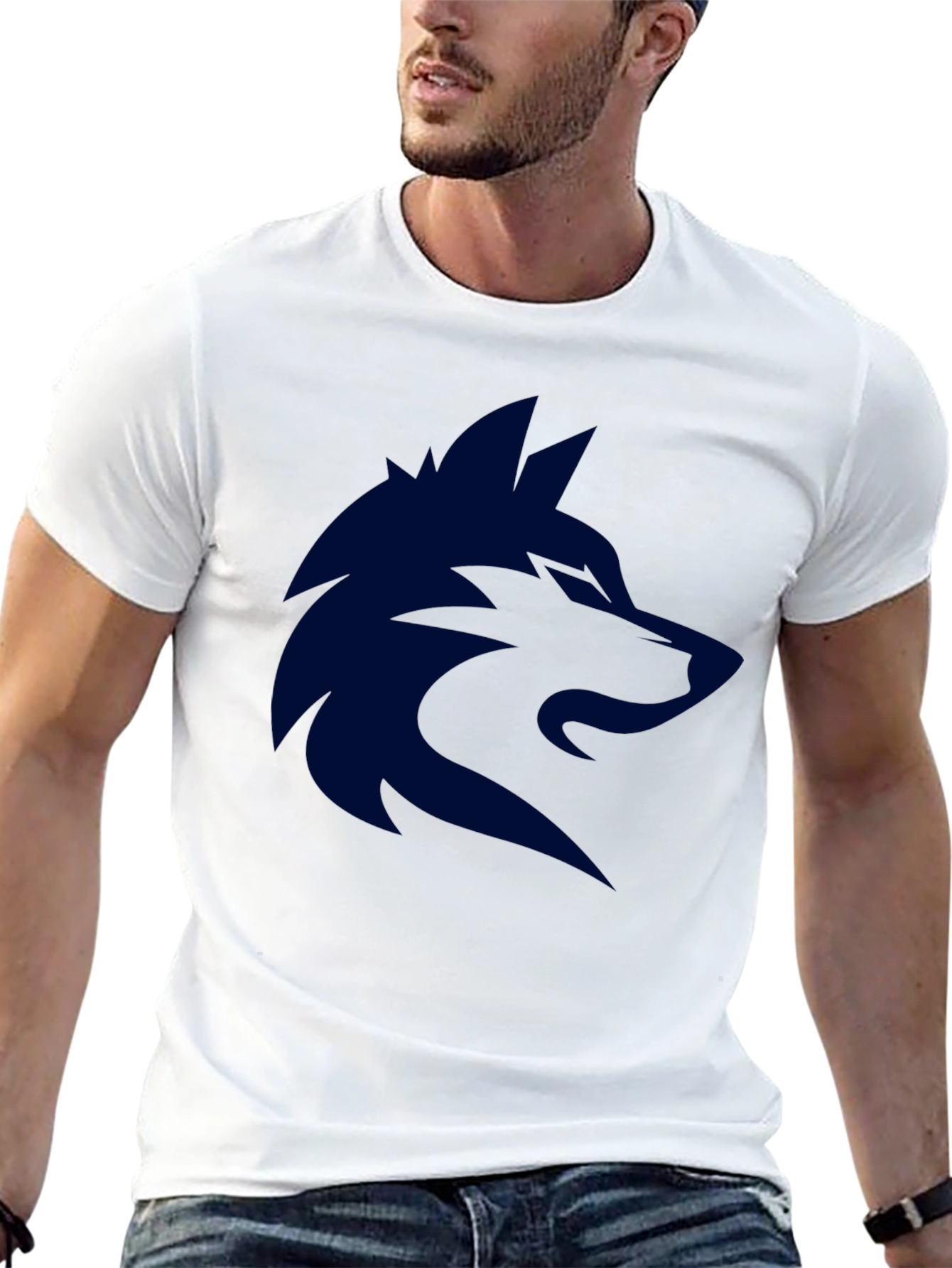 Mens Black T-Shirt with Wolf Graphic