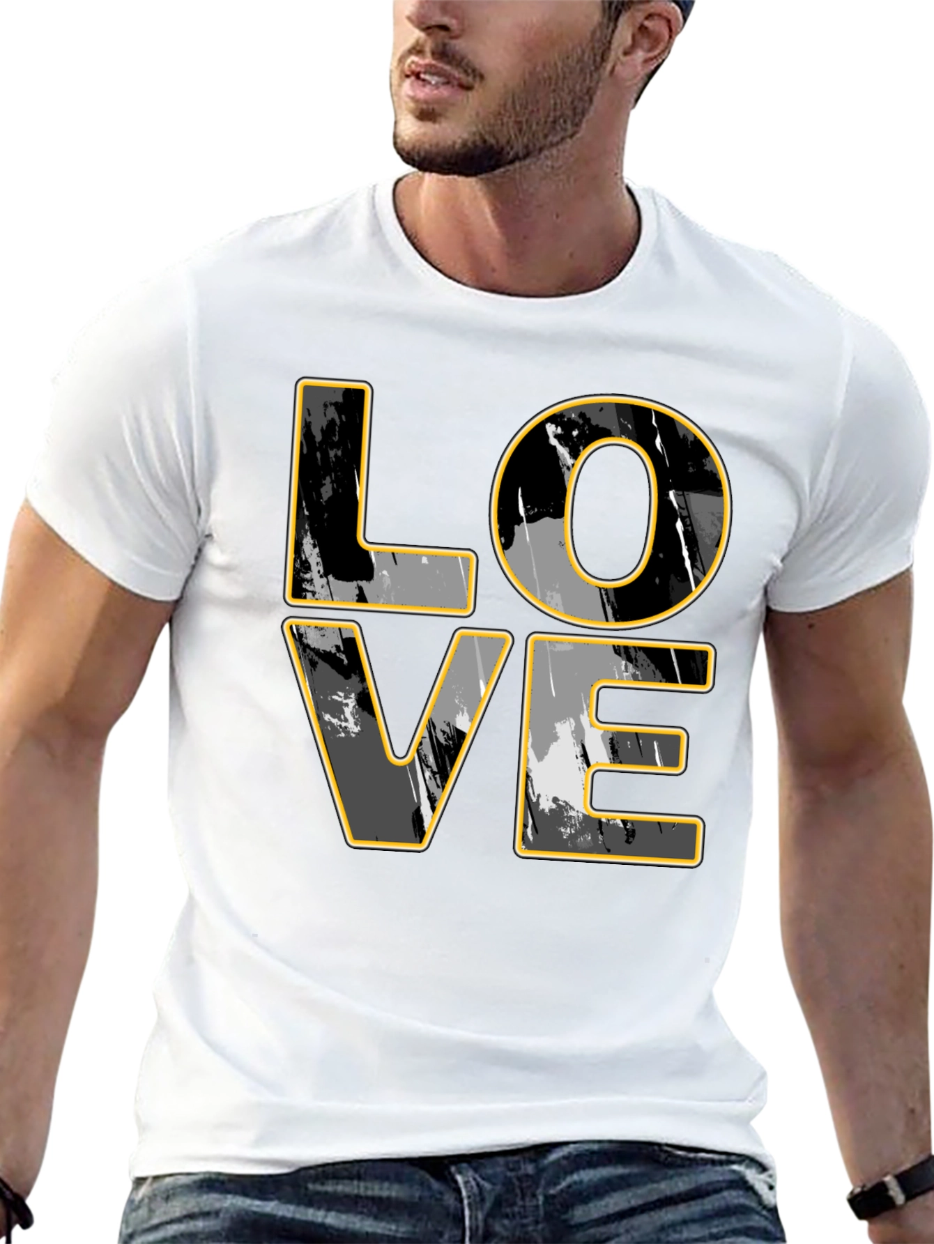 Stylish LOVE Graphic Print Mens Black T-Shirt