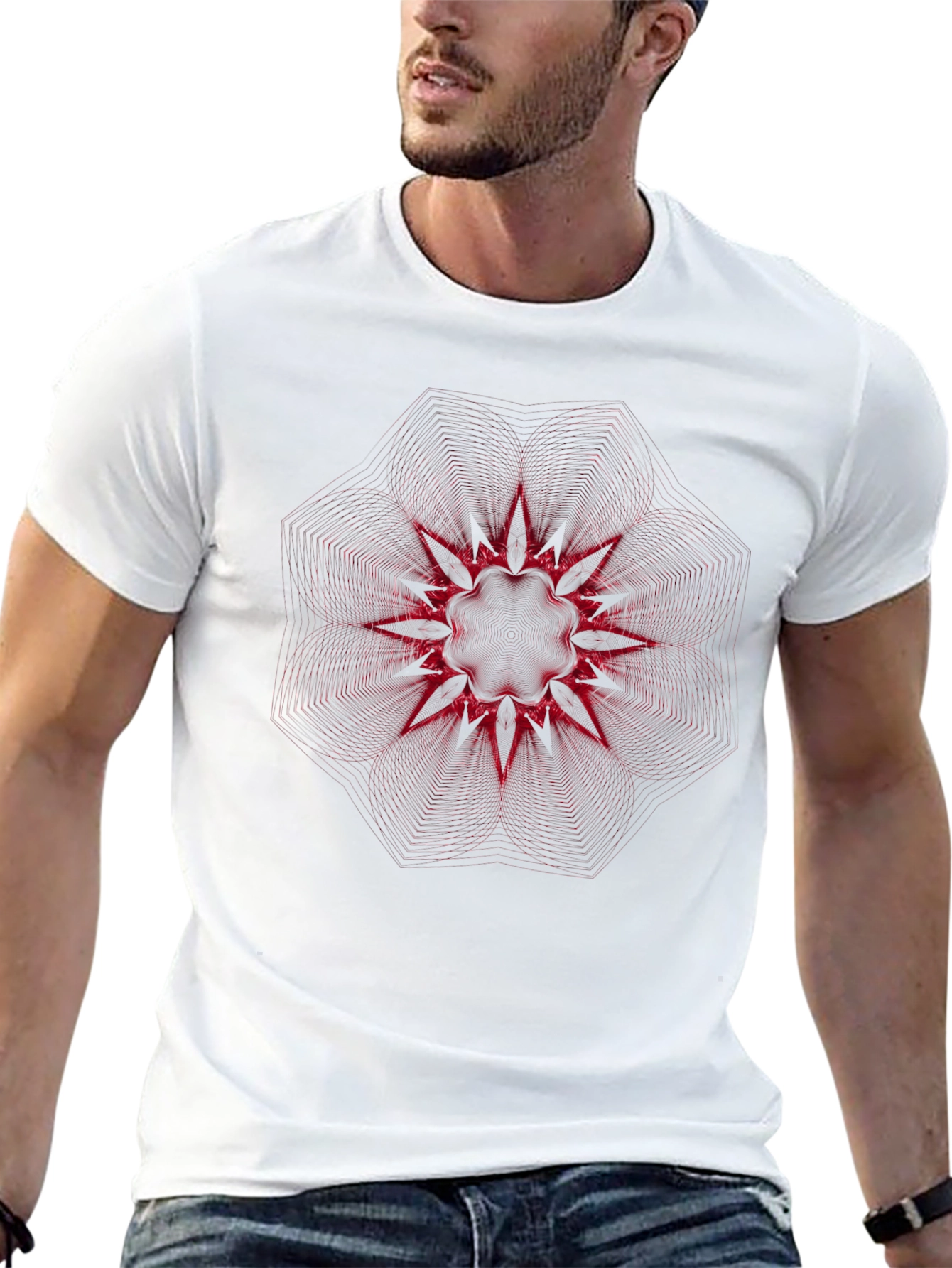 Abstract Red Starburst Graphic Black T-Shirt
