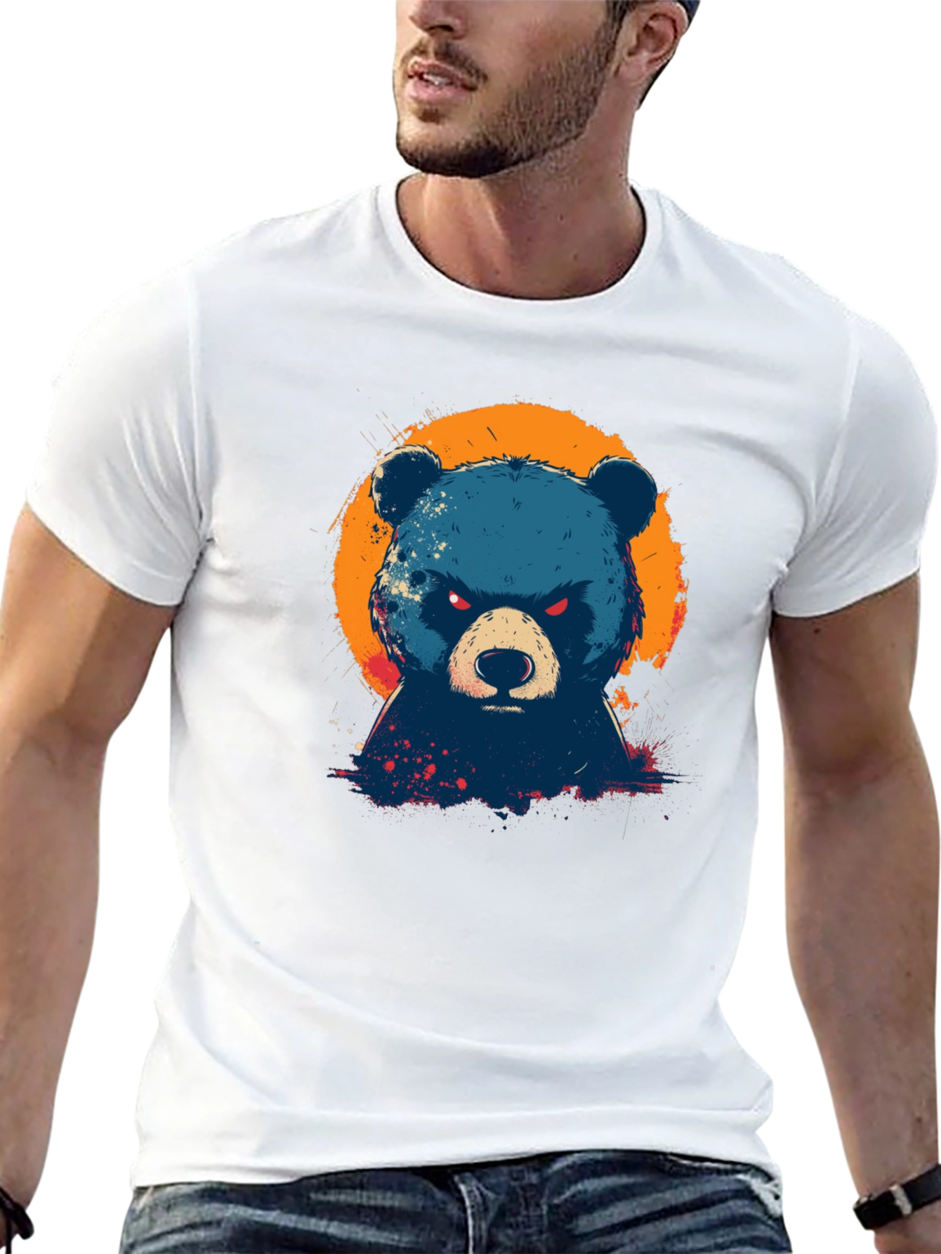 Mens Black T-Shirt with Bear Graphic