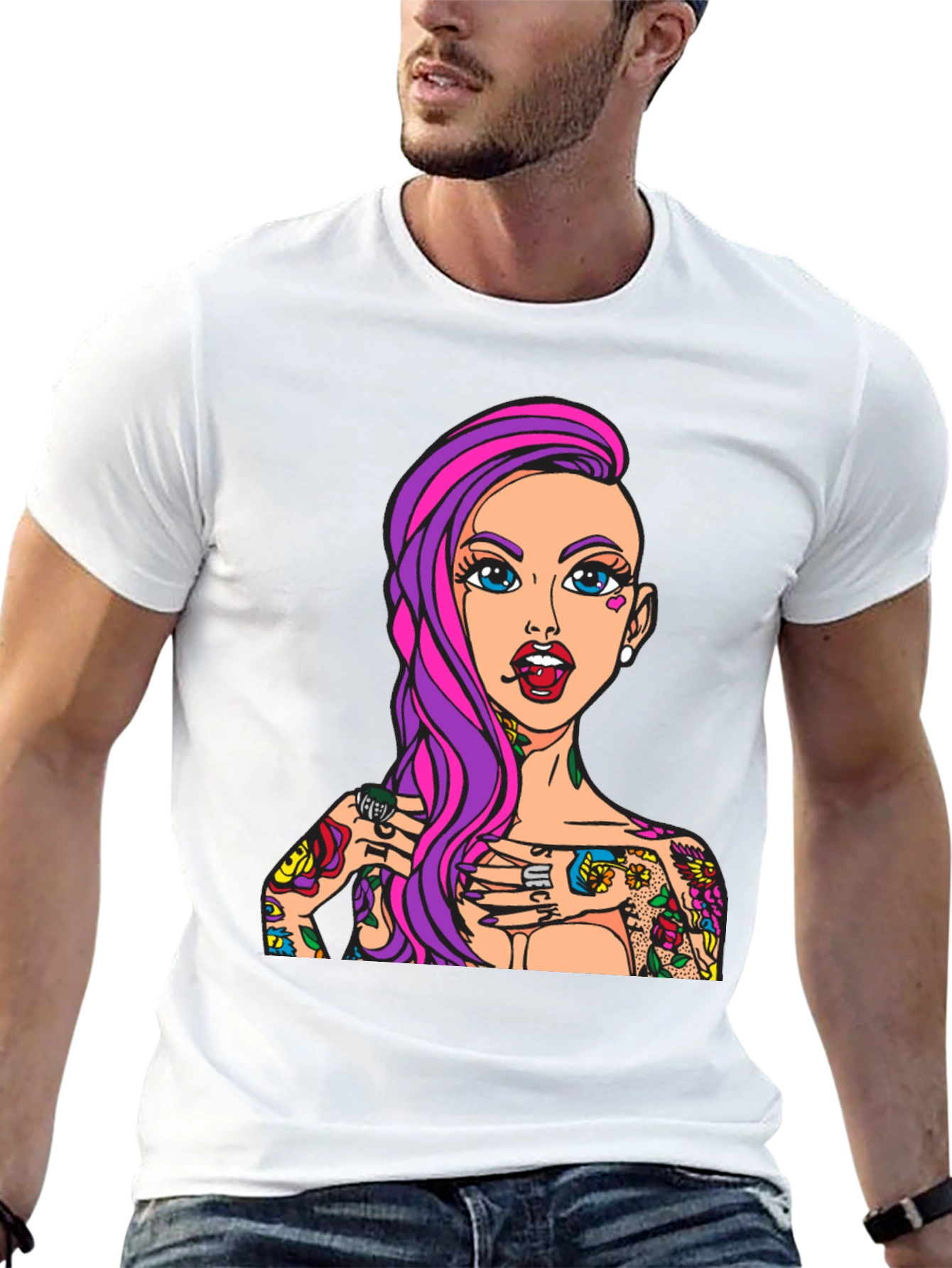 Tattooed Girl Graphic Print Black T-Shirt