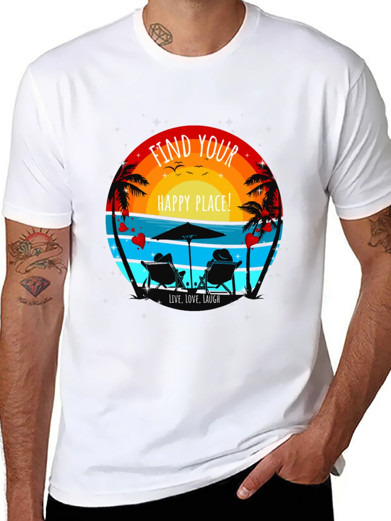 Find Your Happy Place Graphic T-Shirt - Beach Sunset Tee