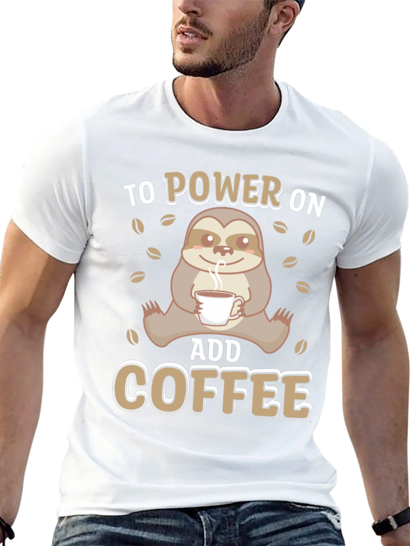 Sloth Coffee T-Shirt - Power On Add Coffee!