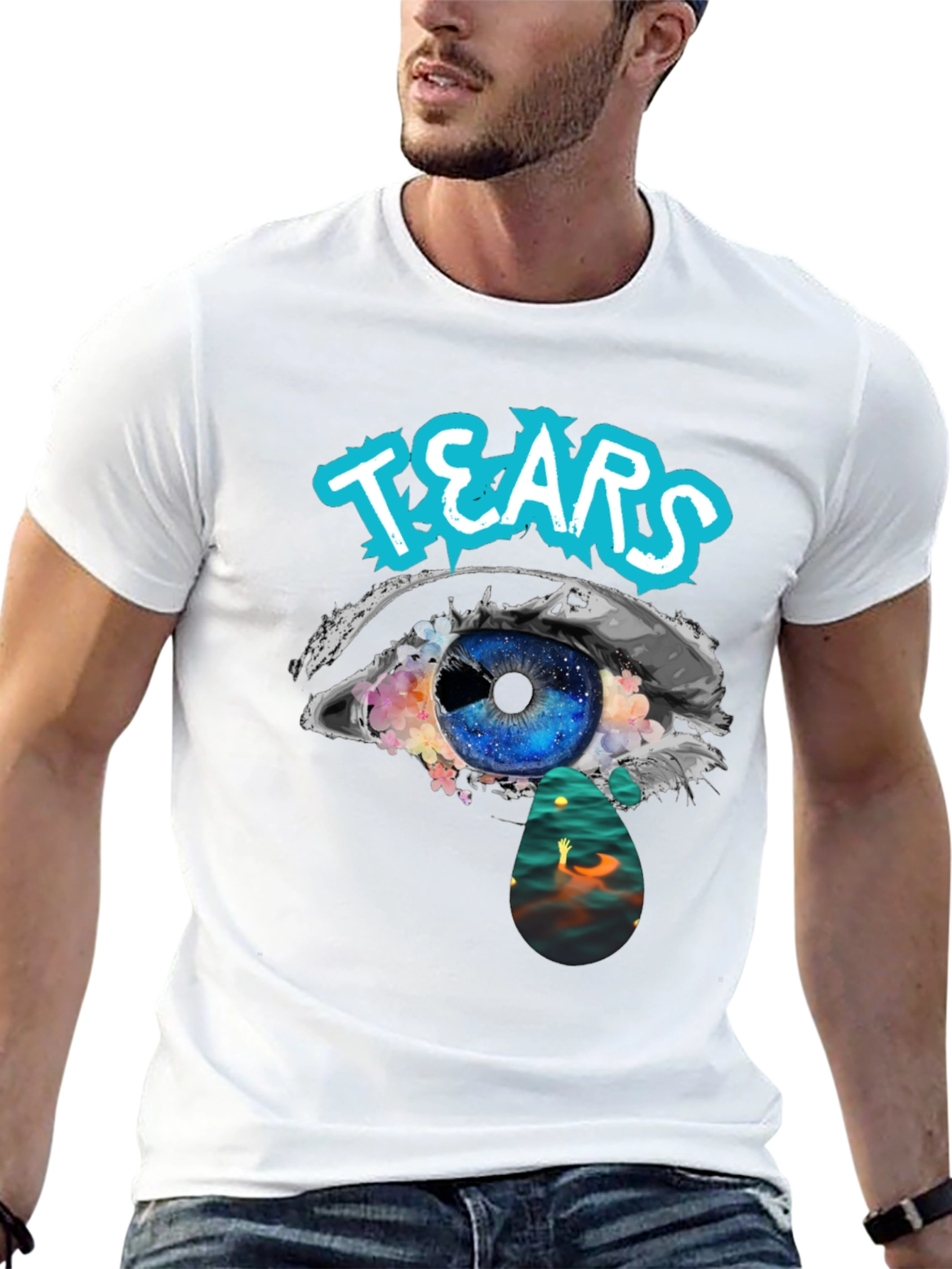 Tears Graphic Print Black Cotton T-Shirt