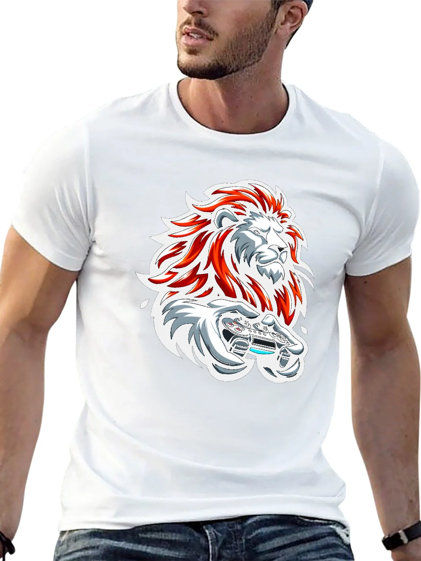 Lion Gamer Graphic Tee - Black