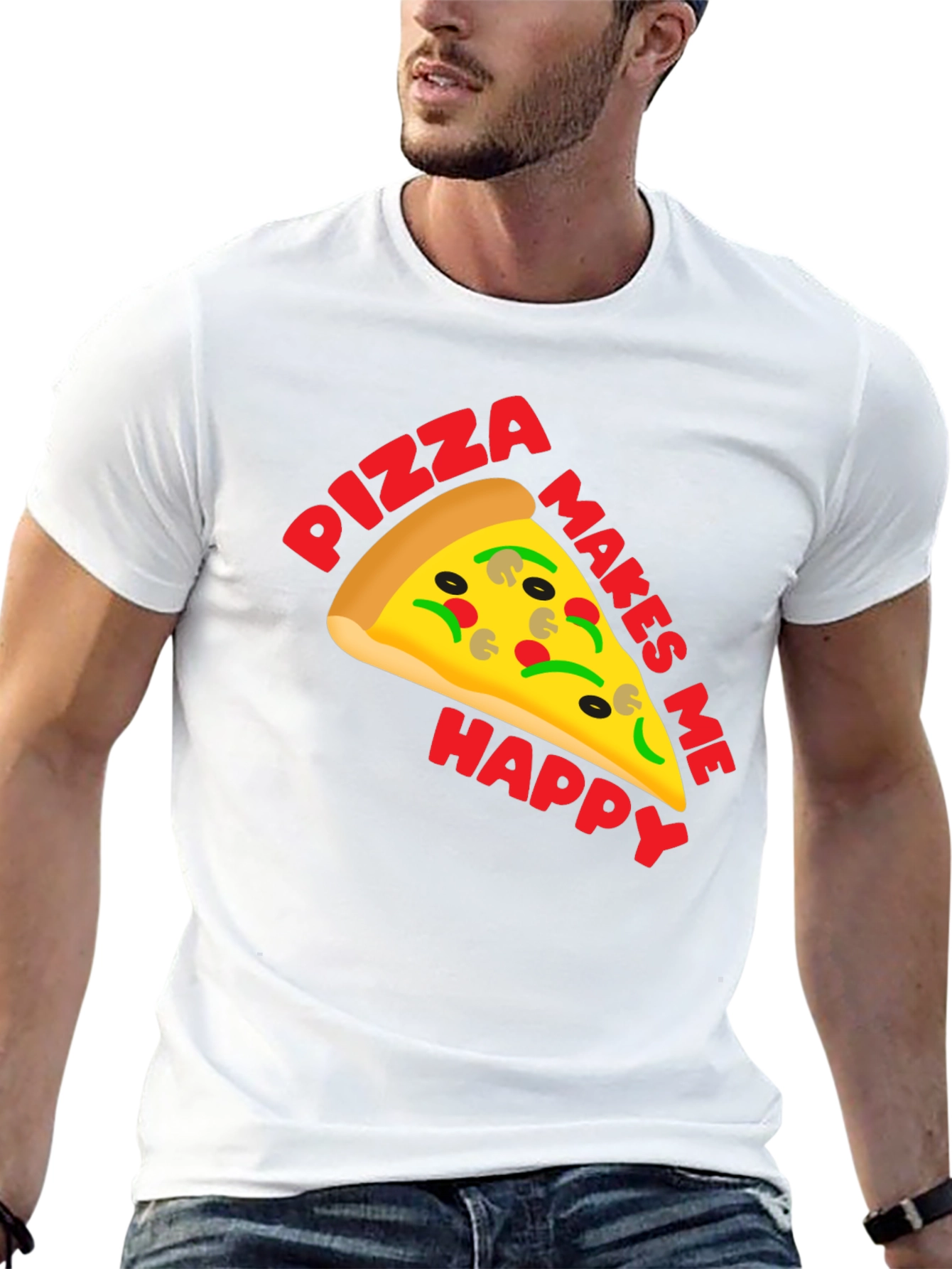 Pizza Makes Me Happy Graphic T-Shirt