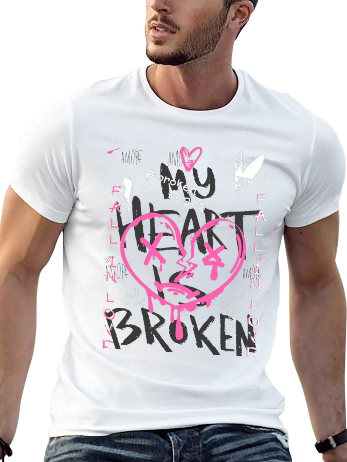 Broken Heart Graphic Print Black Tee