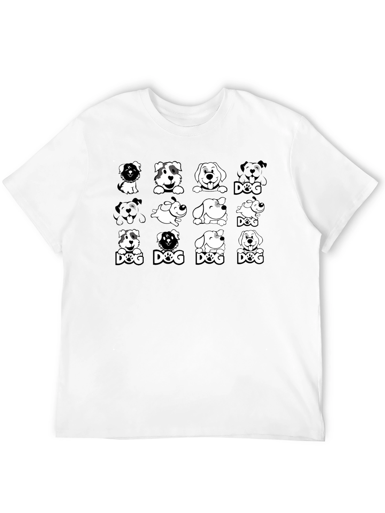 Dog Breed Cartoon Graphic Print Black T-Shirt