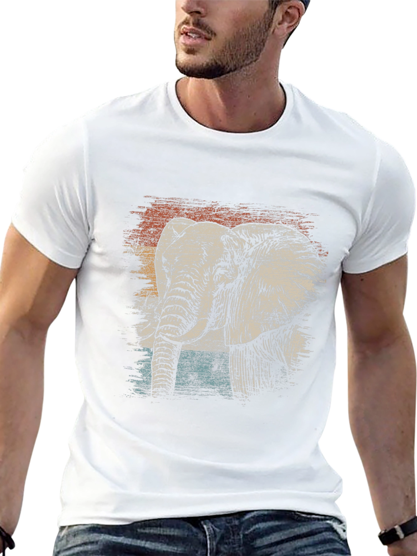 Retro Elephant Graphic T-Shirt - Black