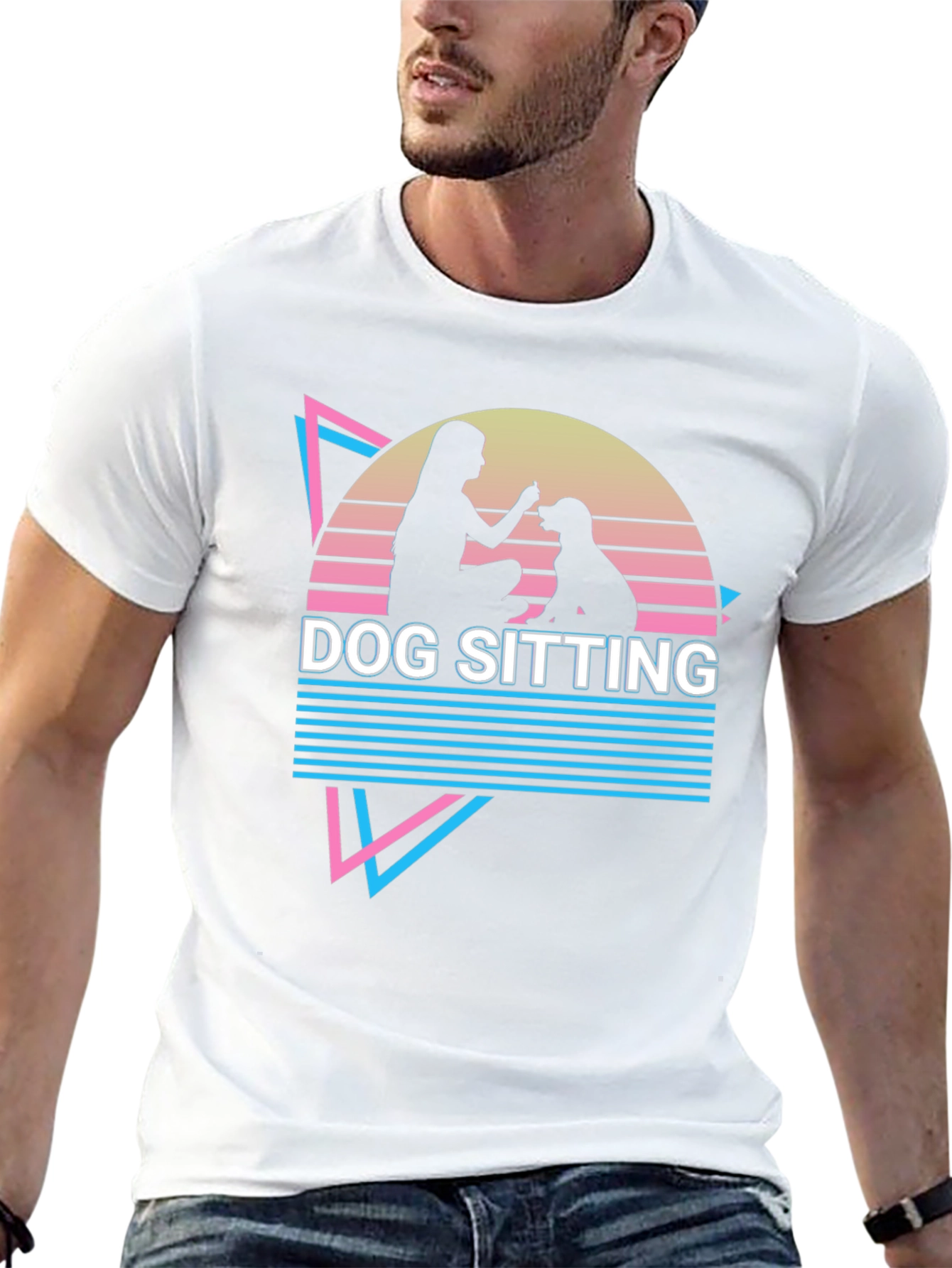 Dog Sitting Graphic Tee - Retro Style T-Shirt