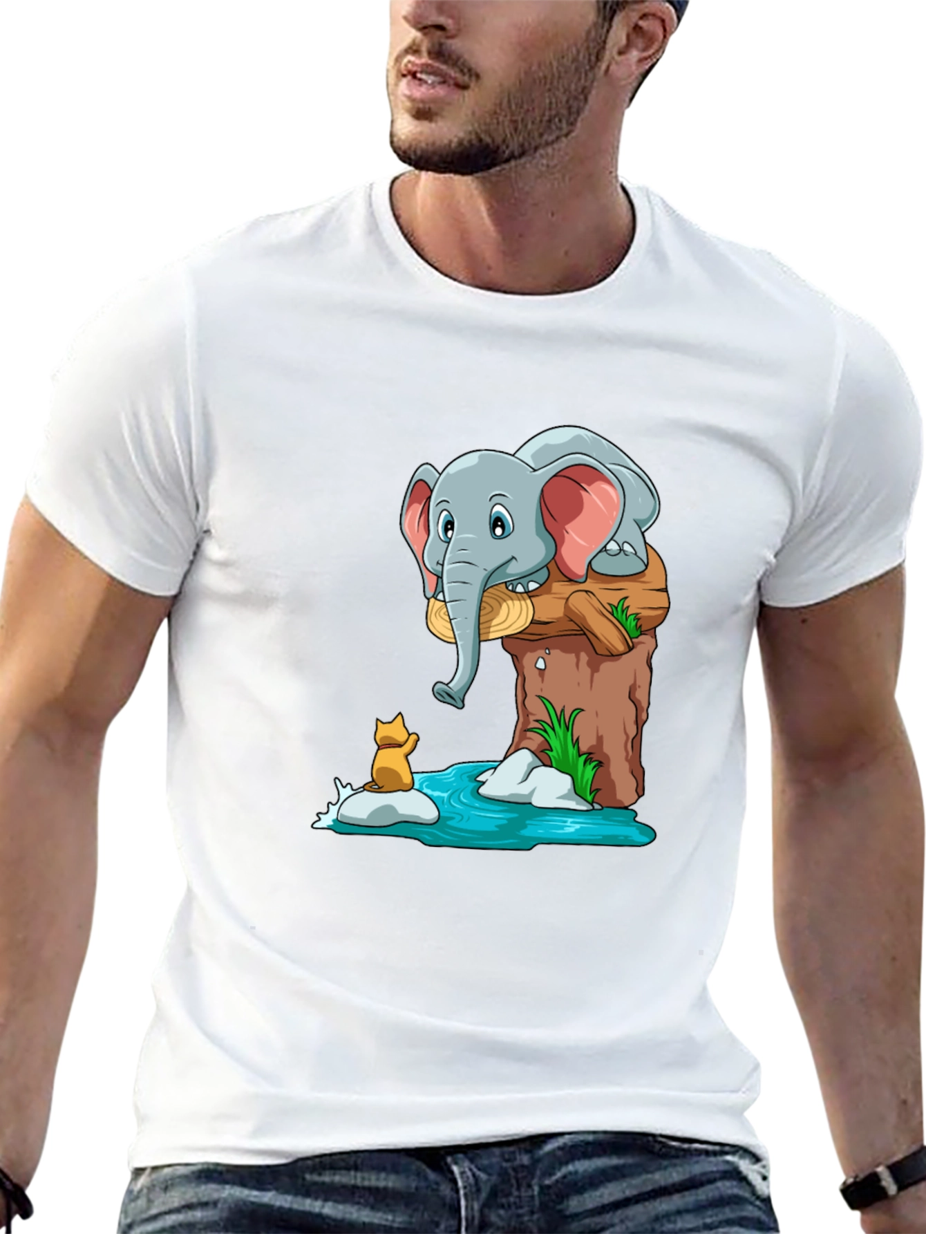Elephant and Fox Graphic T-Shirt - Cute Cartoon Design