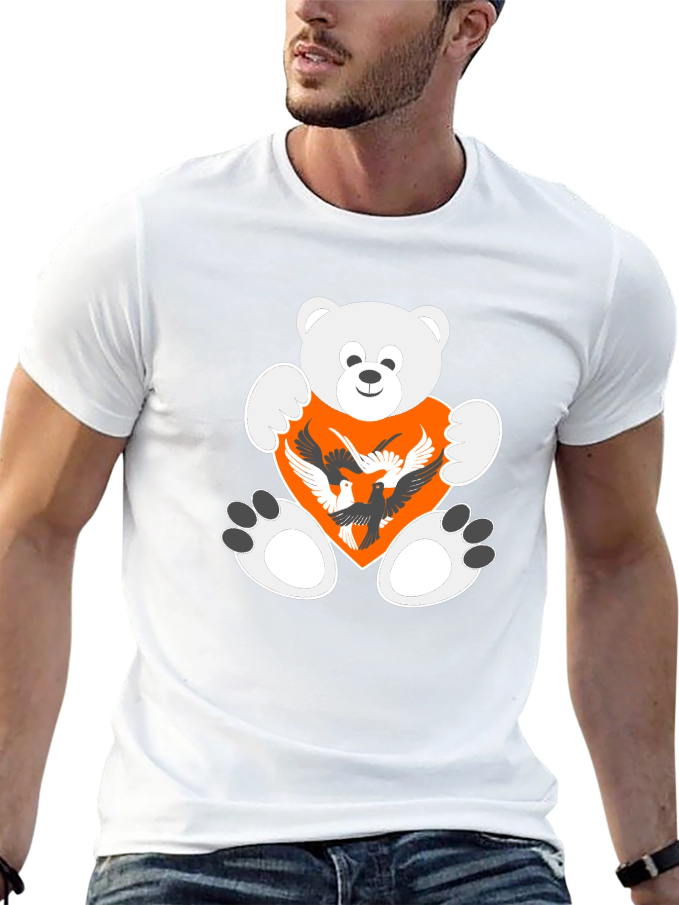 Teddy Bear Heart Birds Graphic Tee