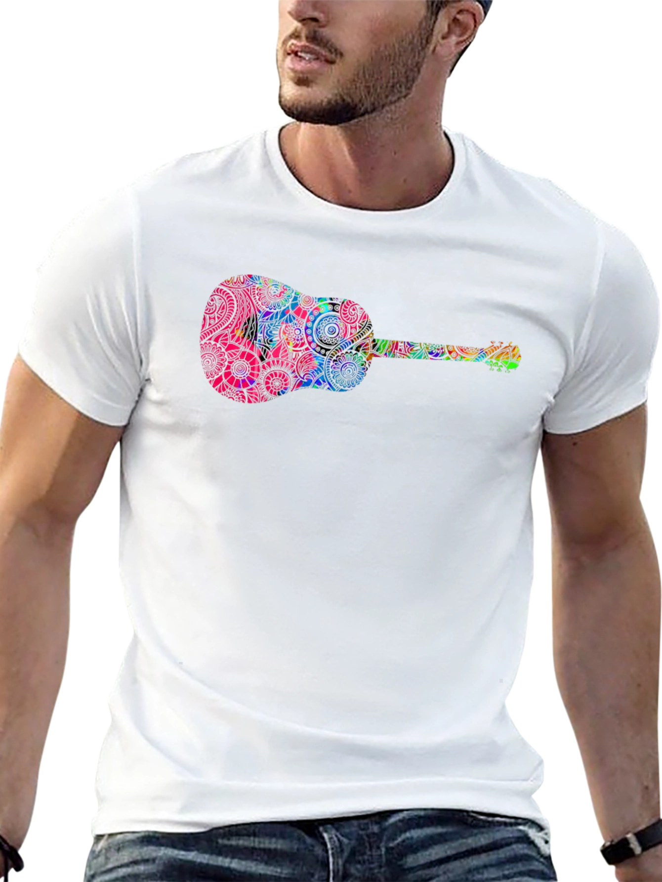 Psychedelic Guitar Graphic Tee - Black