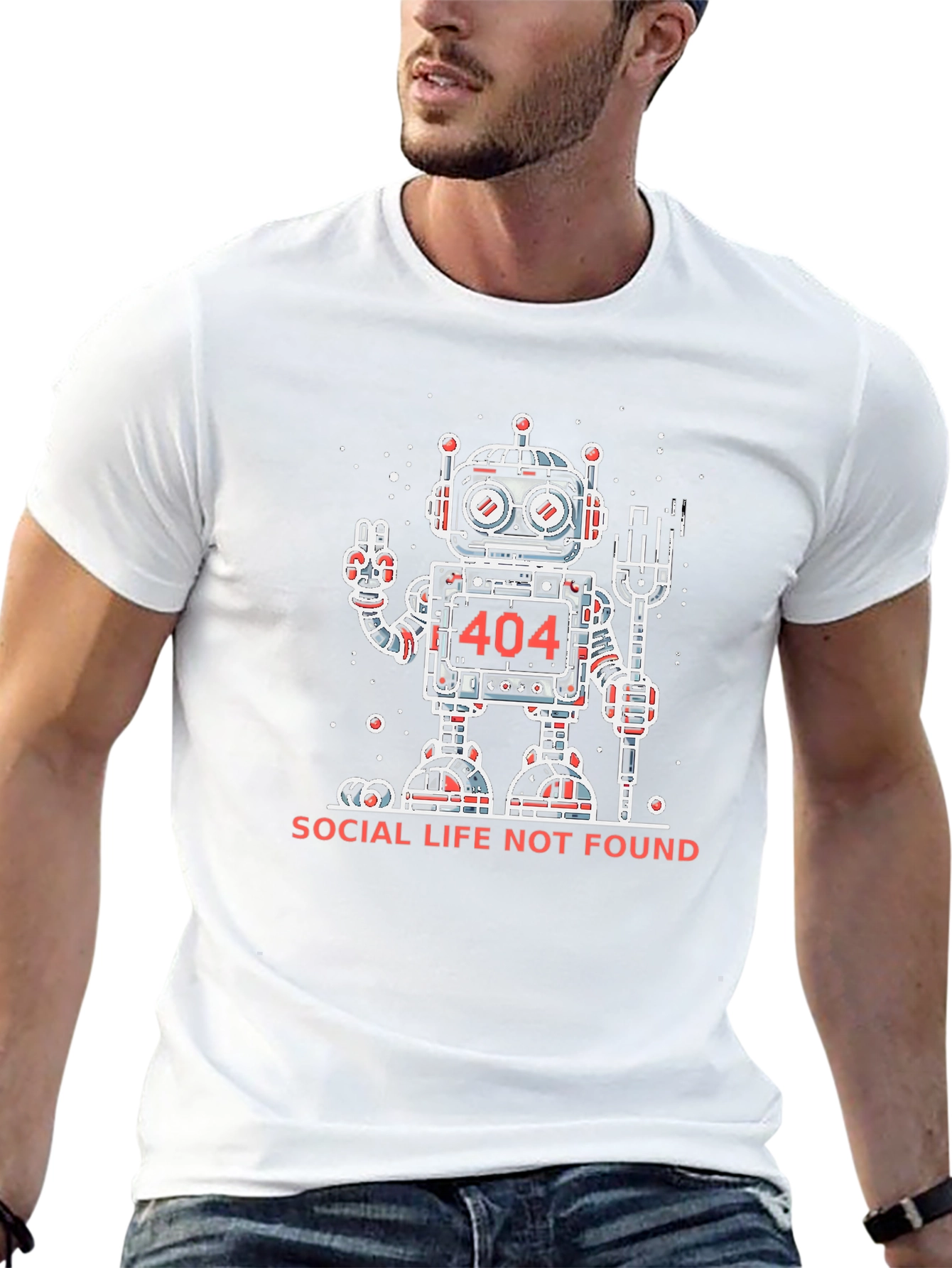 Social Life Not Found Robot Graphic T-Shirt