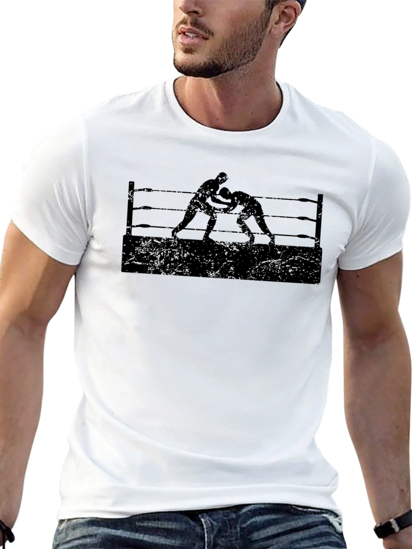 Wrestling Silhouette Graphic Tee - Black