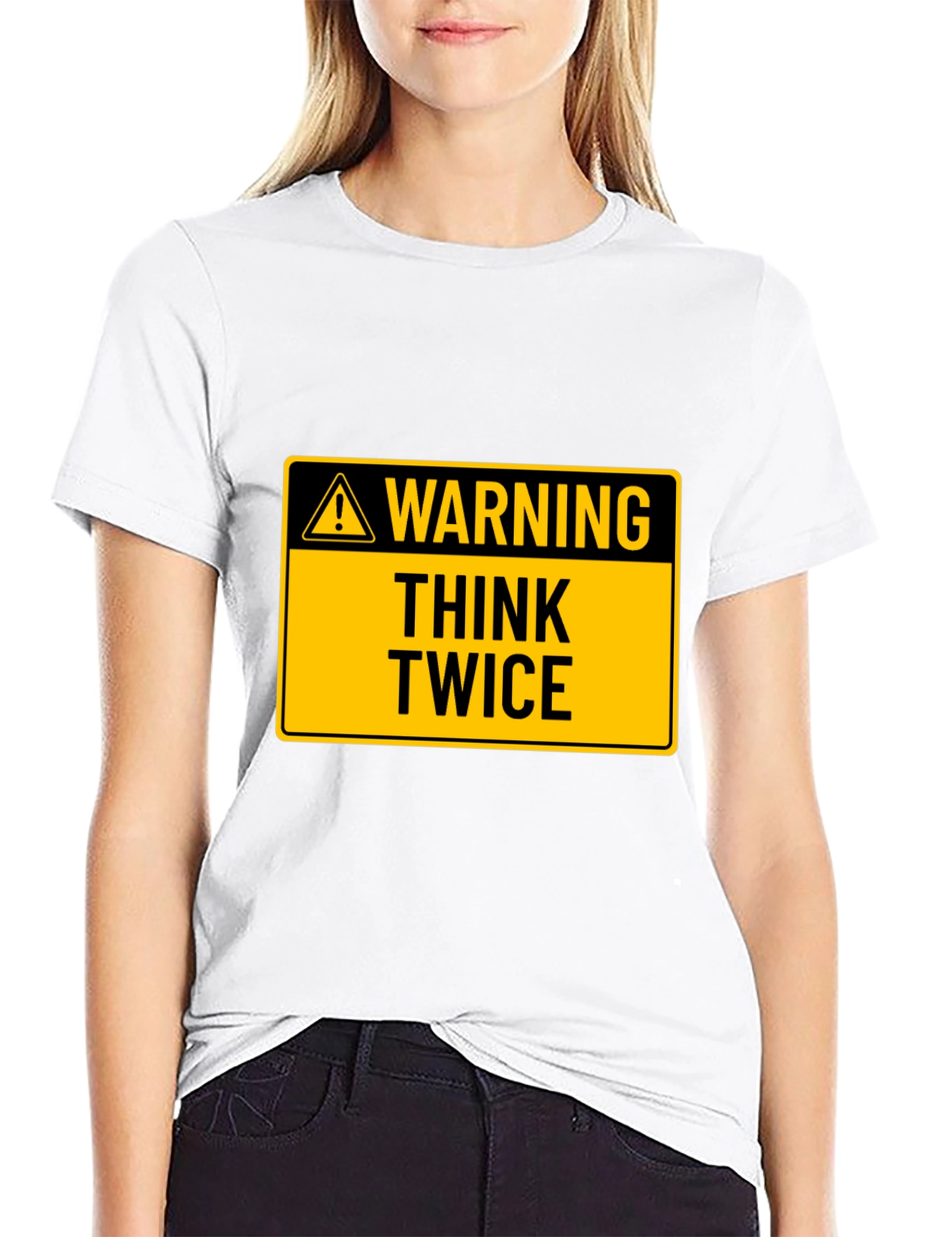 Warning Think Twice Graphic Tee - Black Cotton T-Shirt