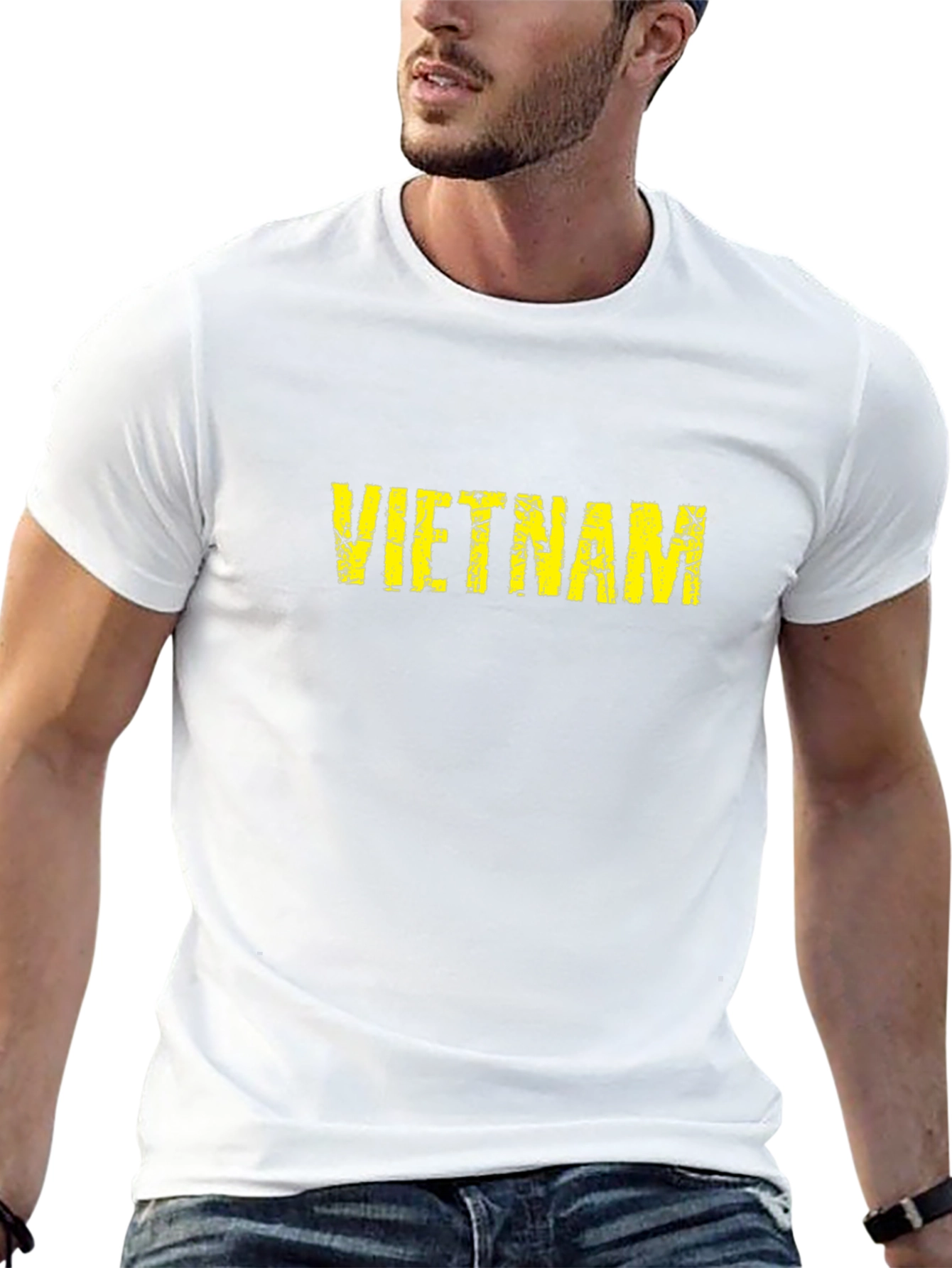 Vietnam Distressed Text T-Shirt - Black