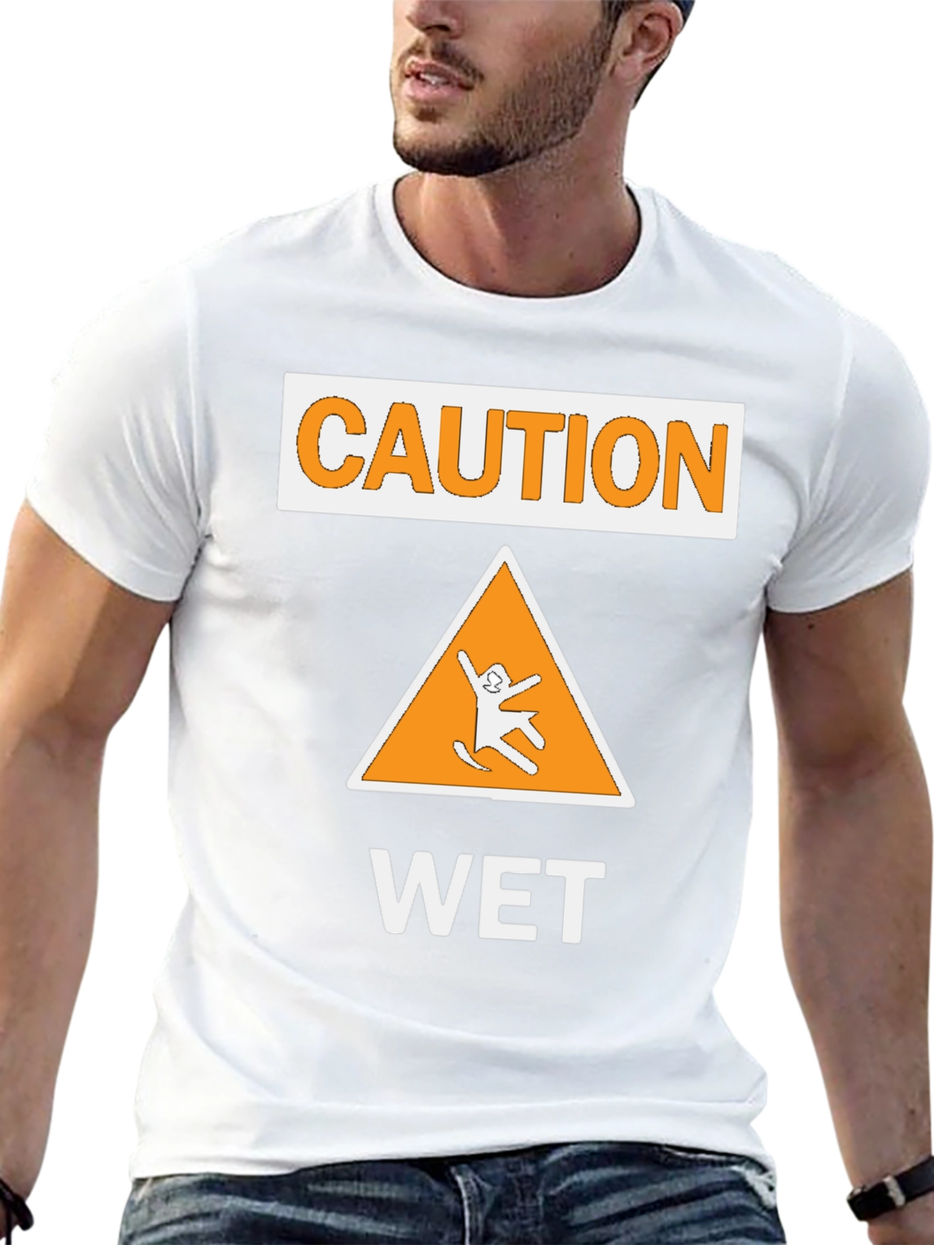 Caution Wet Sign T-Shirt - Funny Graphic Tee