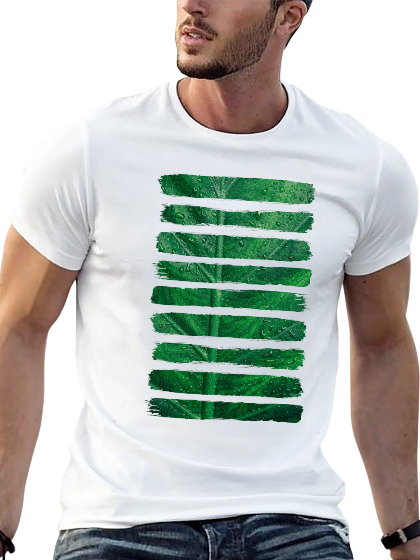 Green Leaf Stripe Graphic T-Shirt
