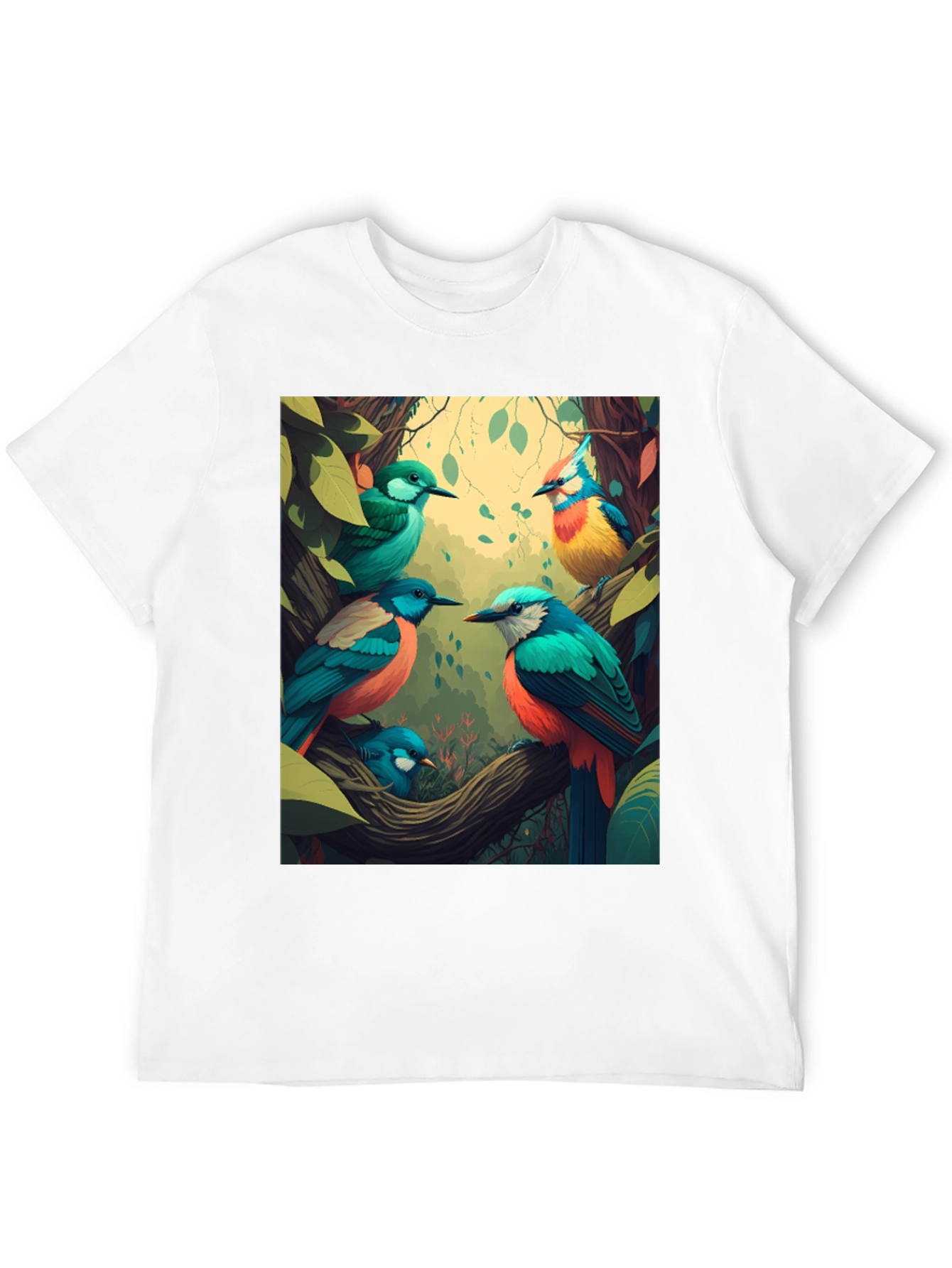 Vibrant Bird Print Tee - Nature Inspired Style