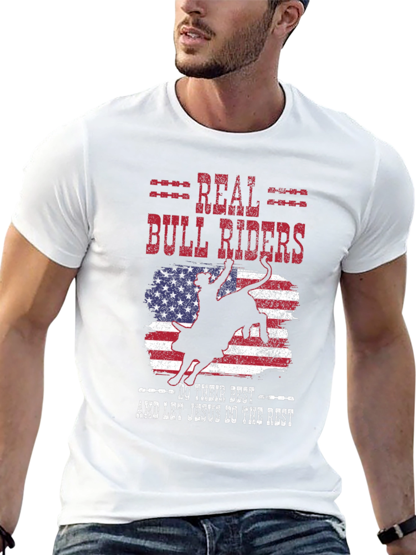 Real Bull Riders Graphic Tee - Patriotic Rodeo Shirt