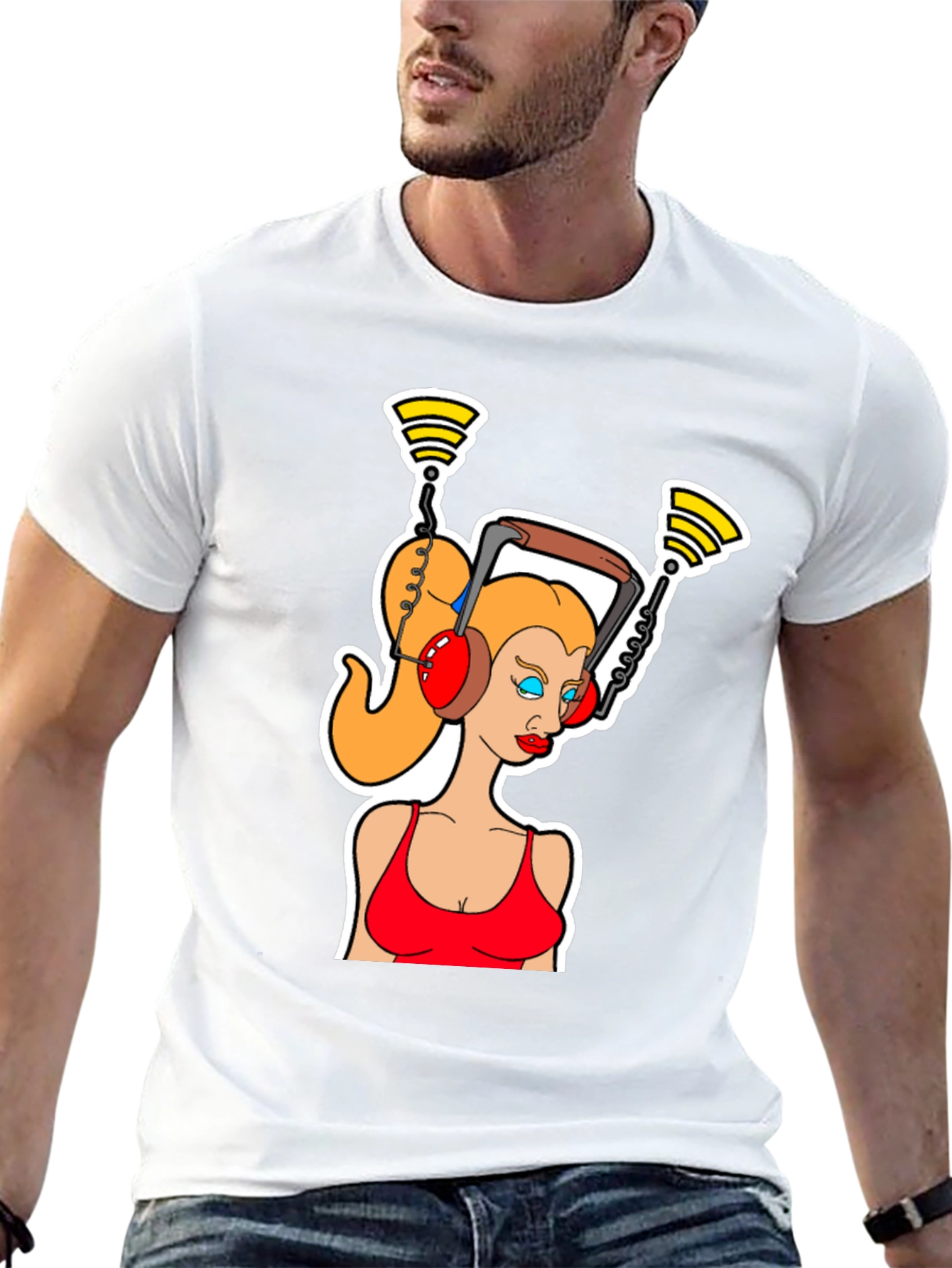 Cartoon Woman Headphone T-Shirt