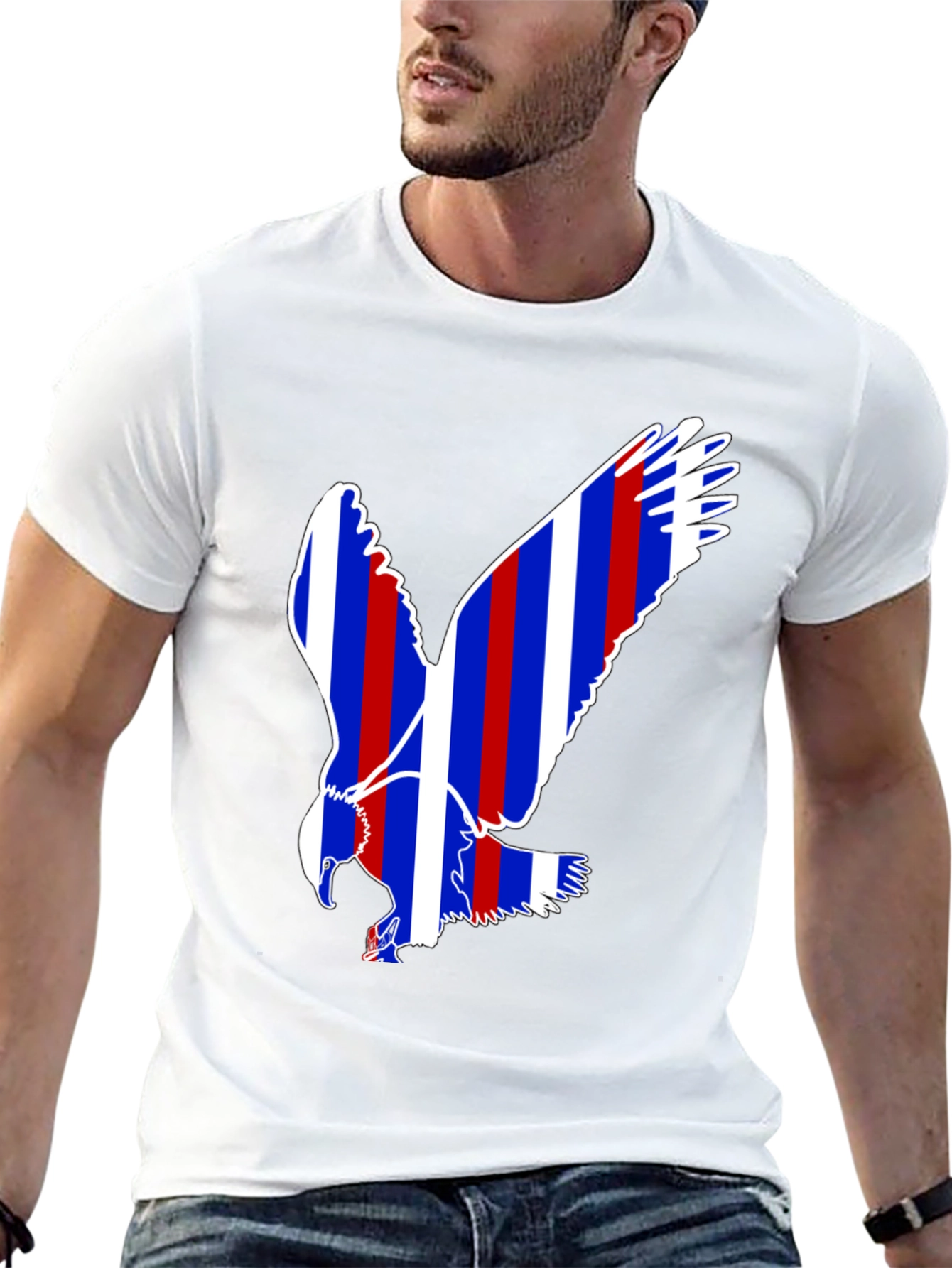 Patriotic Eagle Graphic Tee - Black Cotton Blend