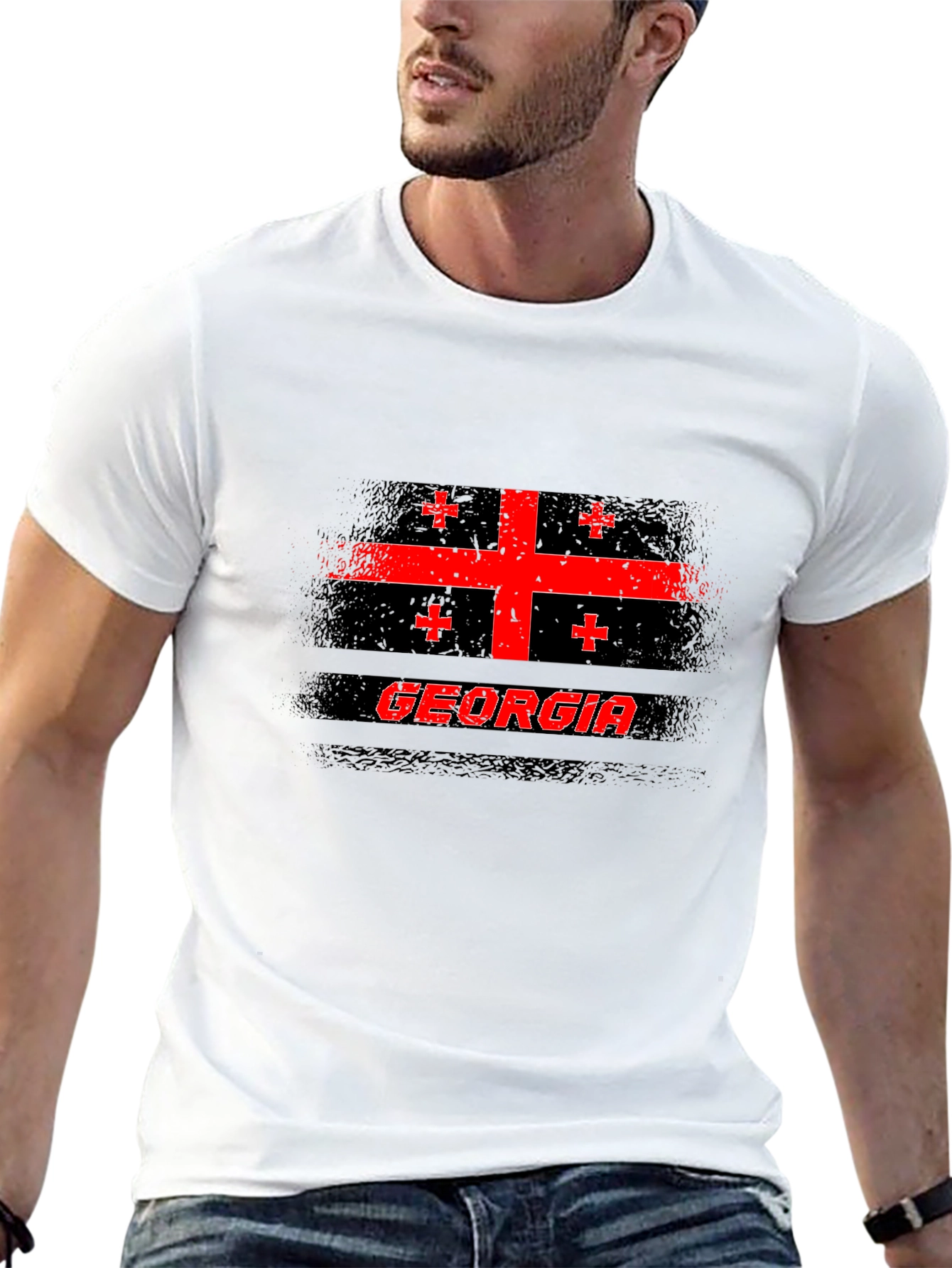 Georgia Flag T-Shirt - Black Cotton Tee